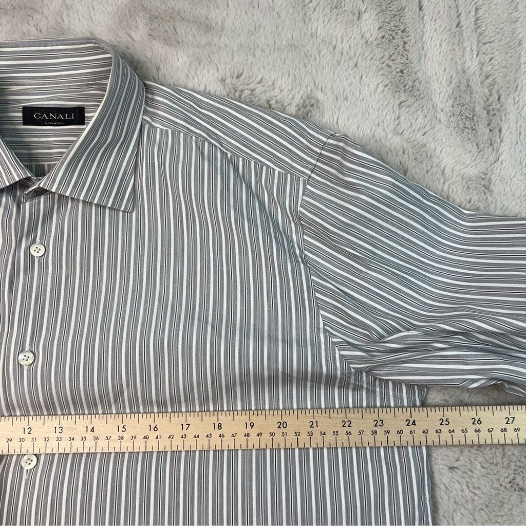 Canali Canali Classic Gray Pinstripe Dress Shirt Mens Size 43 / 17 Size 48L - 4 Thumbnail