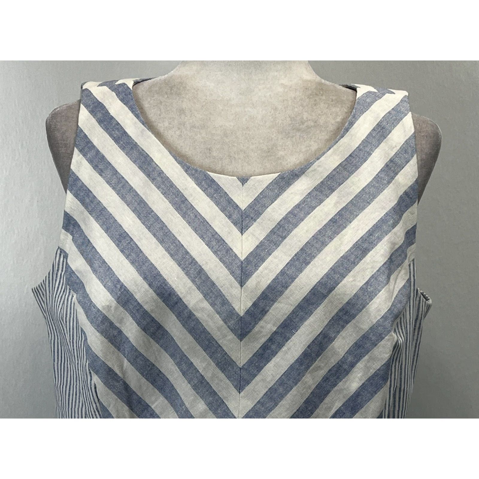 Vintage ANA Linen Blend Dress Sz L VGUC Sleeveless Knee Length Sheath Lined Striped Womens Blue White Size L / US 10 / IT 46 - 5 Thumbnail