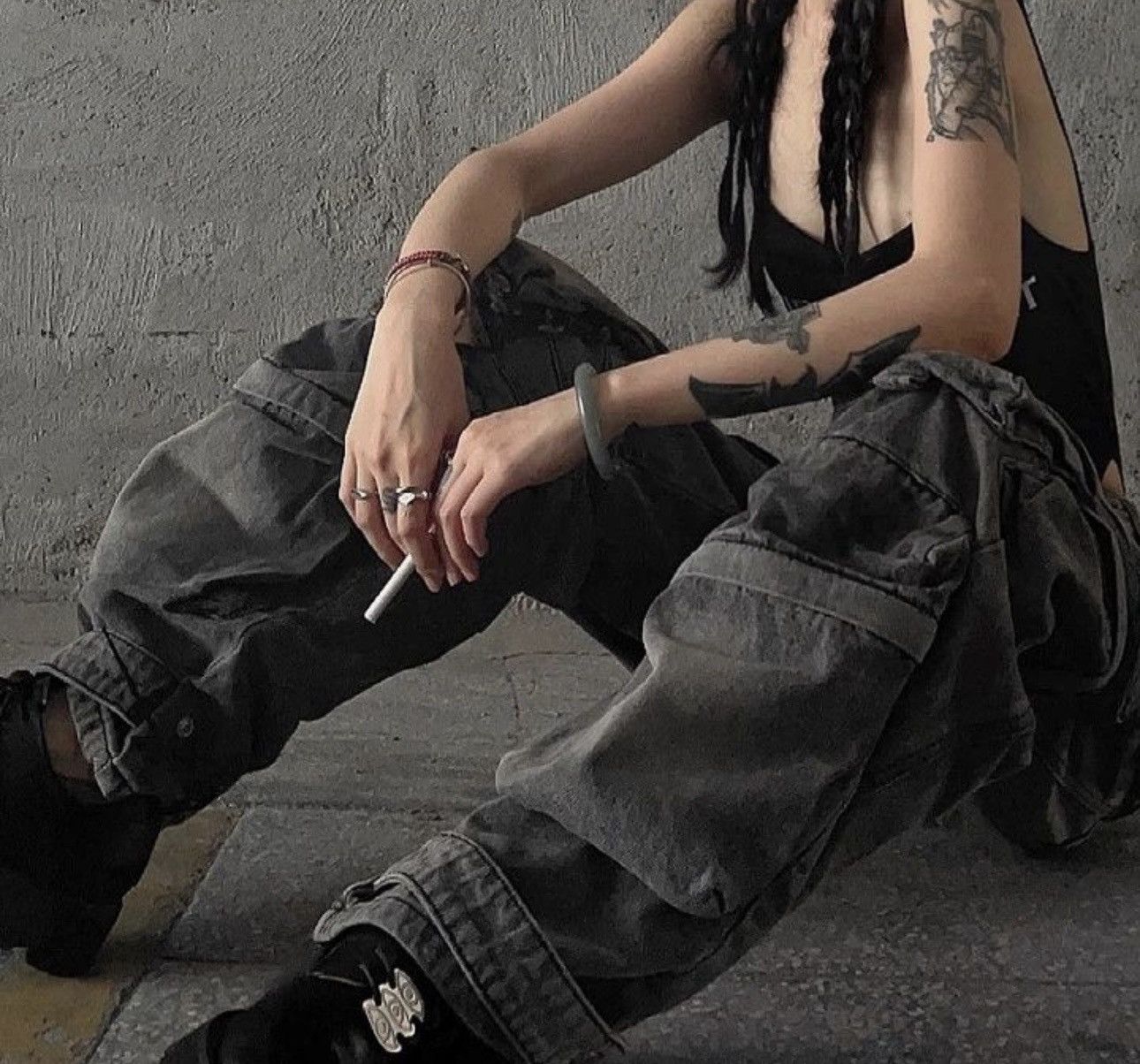 Japanese Brand × Leather Baggy cyber punk denim pant Size US 32 / EU 48 - 2 Thumbnail