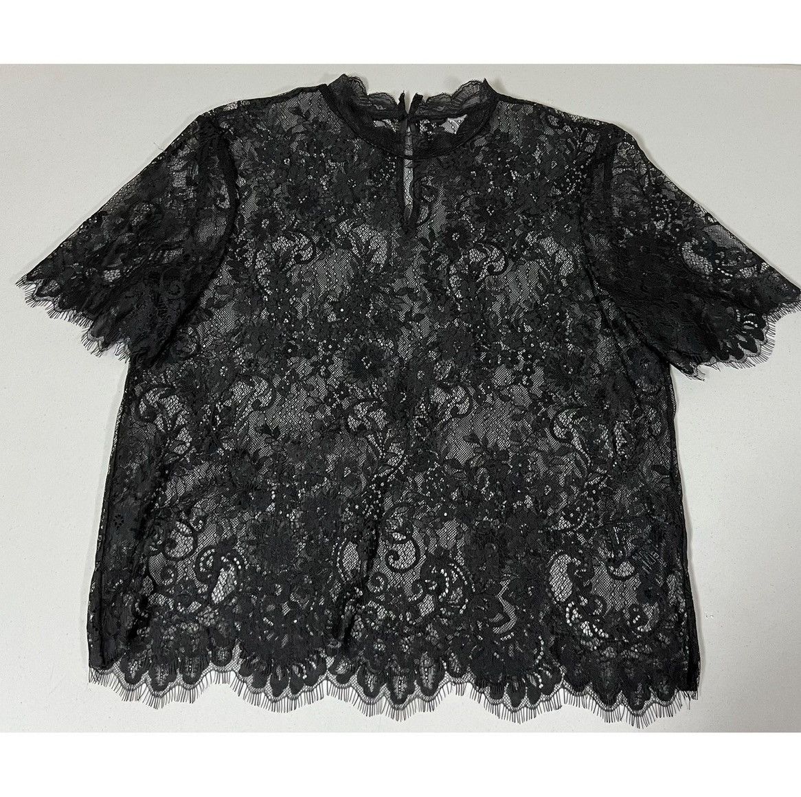 Vintage Black Victorian Floral Lace Mock-Neck Blouse Top Size M 🖤 Size M / US 6-8 / IT 42-44 - 1 Thumbnail