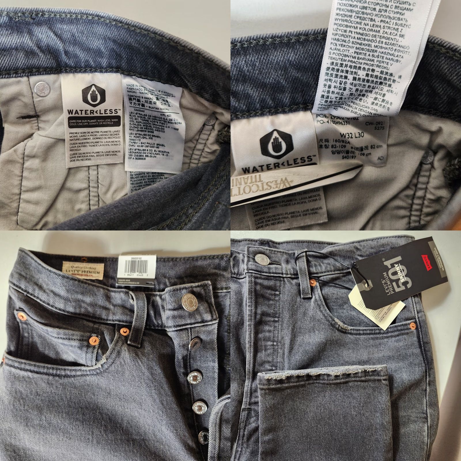 Levi's VINTAGE Levis Womens Premium Black 501 S Button Fly High Rise Skinny Jeans-Size 32 Womens MENS? Size 24" / US 00 / IT 34 - 8 Thumbnail