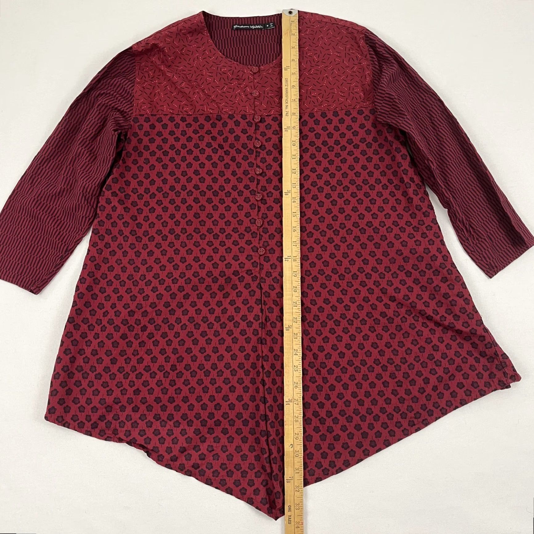 Vintage Gudrun Sjoden Tunic Blouse Womens M Red Organic Cotton Artsy Whimsical Floral 3/4 Sleeve Casual Shirt, Regular Fit, 100% Cotton Women’s Medium Red Size M / US 6-8 / IT 42-44 - 3 Thumbnail