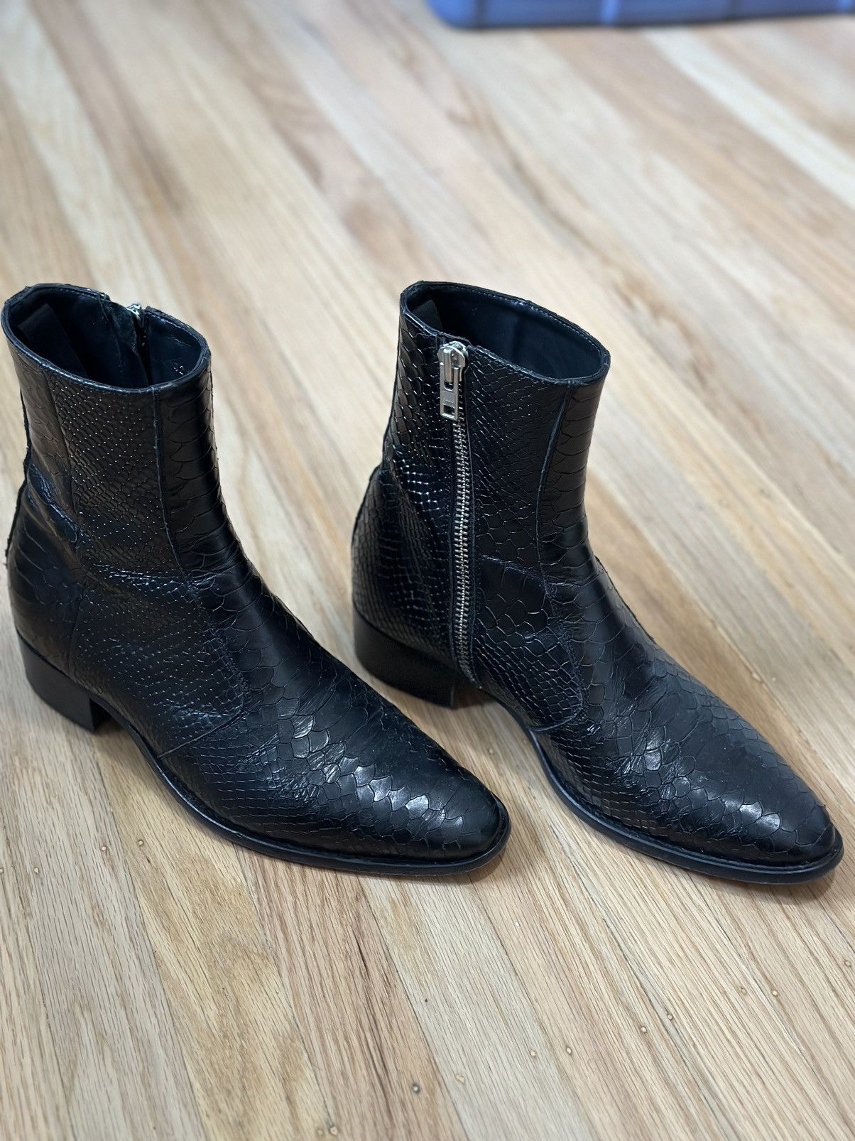 image of From The First Luca Python Stamped Exposed Zip 42 Shoes in Black, Men's (Size 9)