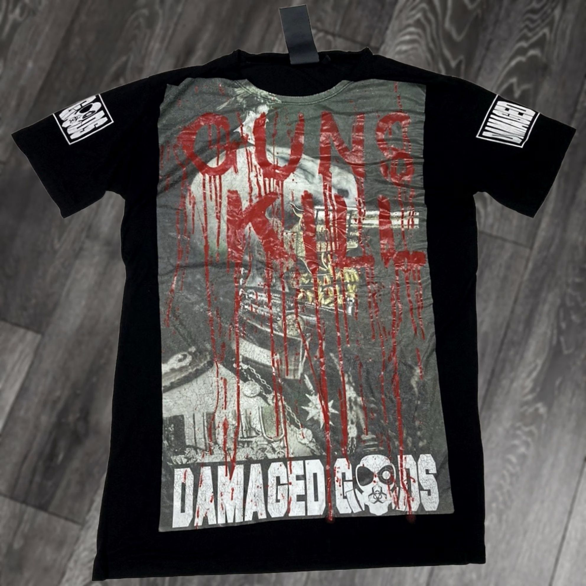Vintage Damaged Goods Guns Kill Graphic T-shirt Men Medium Black Shirt Mens Size US M / EU 48-50 / 2 - 1 Thumbnail