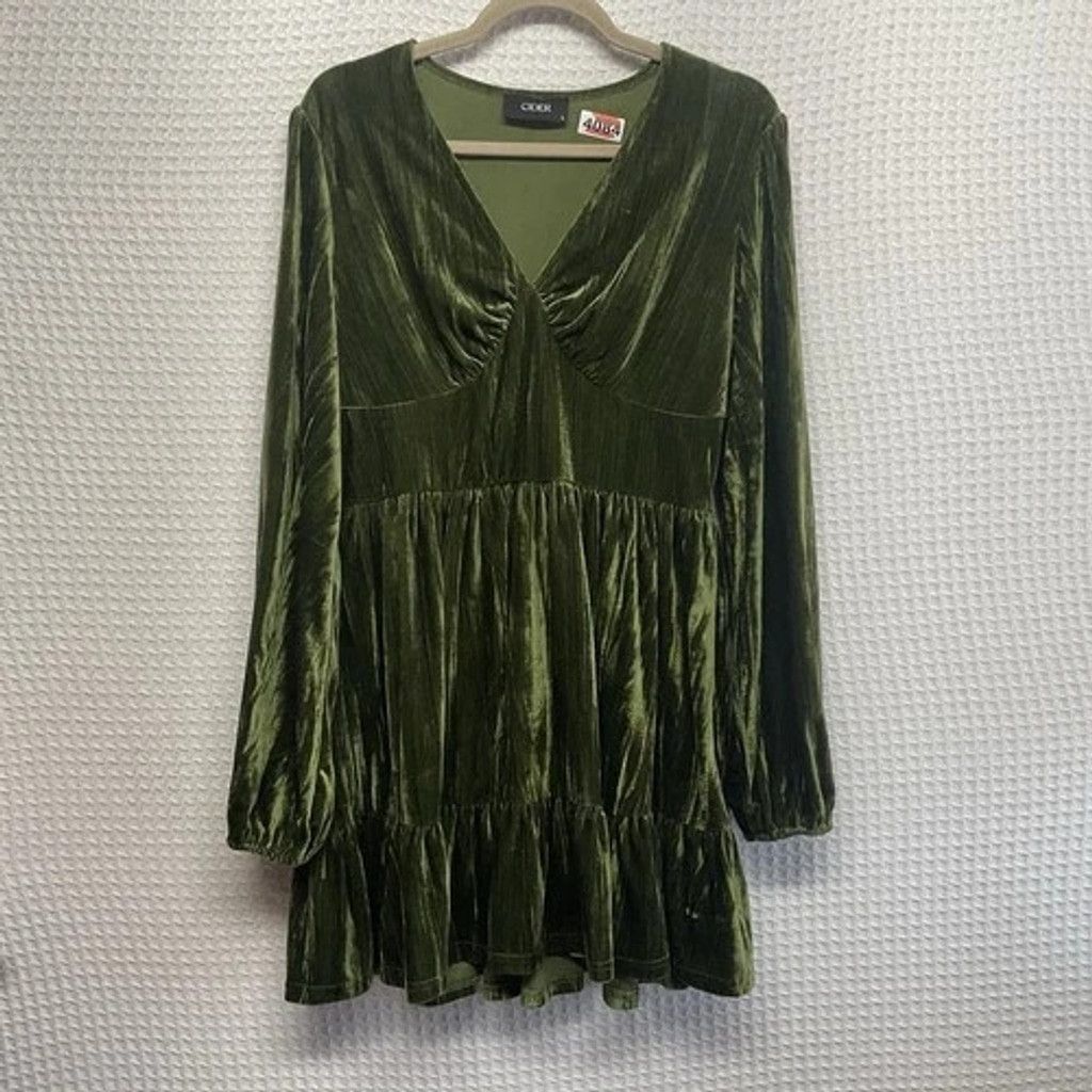 Cider Cider Velvet Long Sleeve V-Neck Babydoll Mini Dress Women L Size L / US 10 / IT 46 - 7 Thumbnail