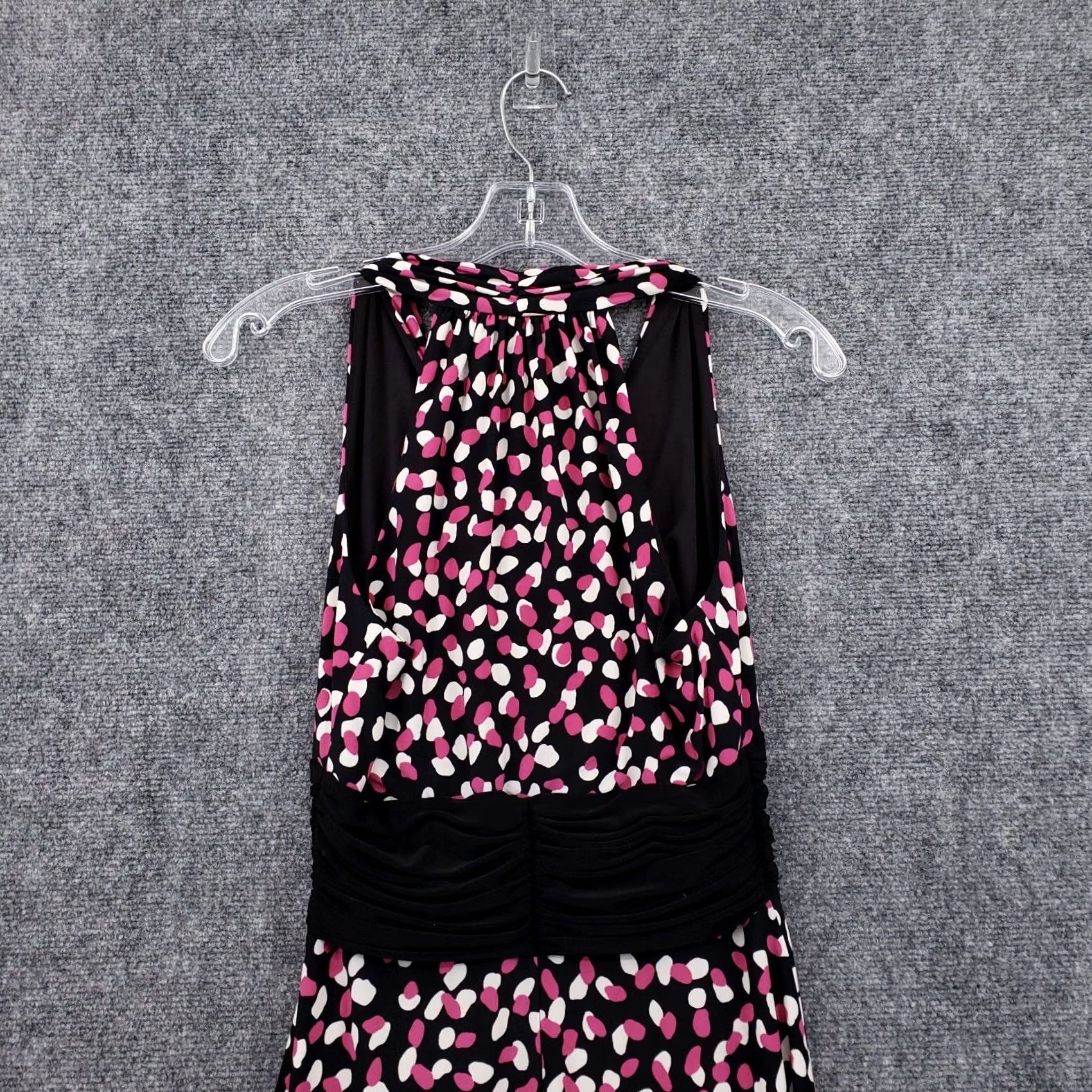 Evan Picone Evan Picone Dress Womens 6 Black Pink Fit & Flare Midi Polka Dot Ruched Waist Dress Size M / US 6-8 / IT 42-44 - 7 Thumbnail