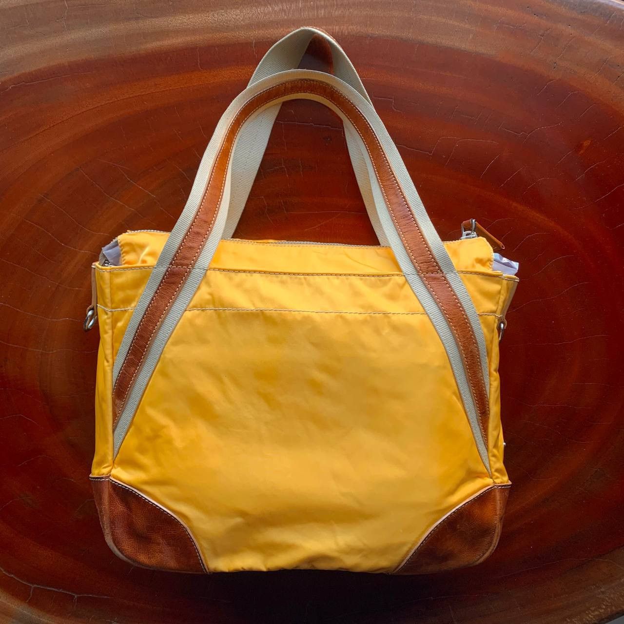 Prada Prada Nylon Side Logo Leather Yellow Tote Bag Size ONE SIZE - 1 Thumbnail