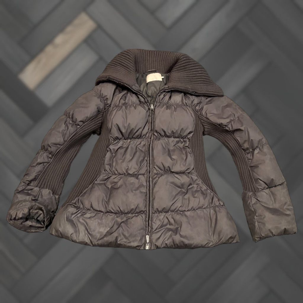 Vintage Stefanel Puffer Jacket Womens Size 5 Padded Coat Gray Knit Collar Full Zip Warm Size S / US 4 / IT 40 - 1 Thumbnail