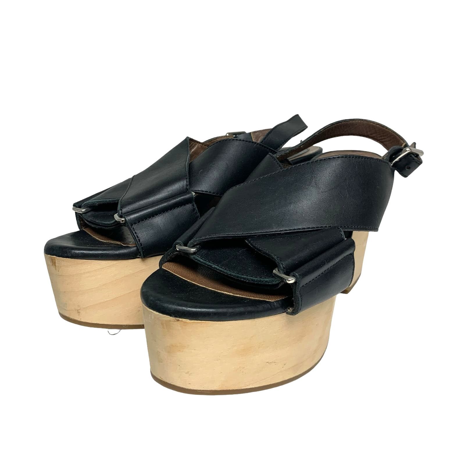 Marni Marni Womens Size 39 Black Leather Wood Platform Sandals Size US 9 / IT 39 - 2 Thumbnail