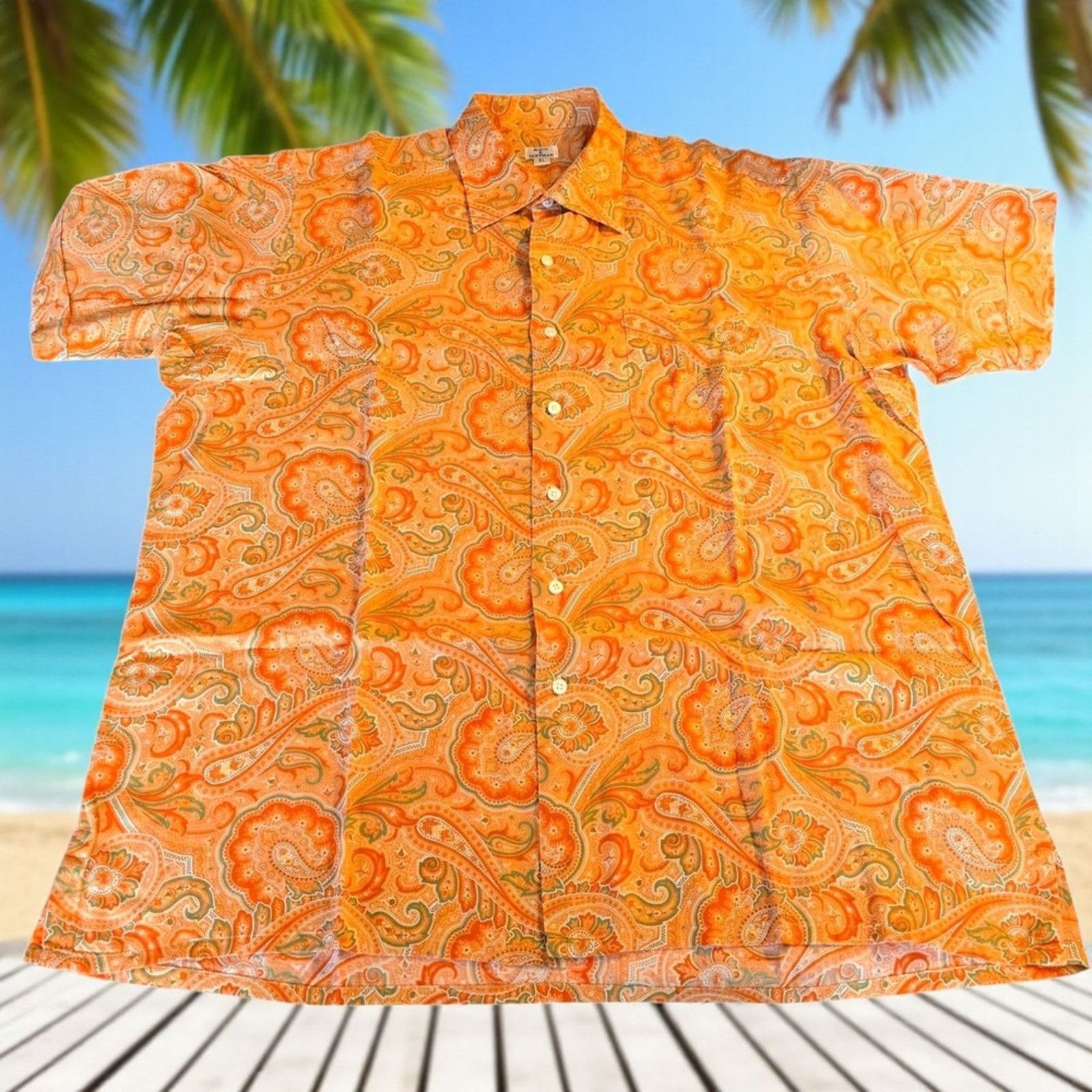 Maus & Hoffman Vintage Maus & Hoffman Orange Cabana Palm Beach Shirt XL Size US XL / EU 56 / 4 - 7 Thumbnail