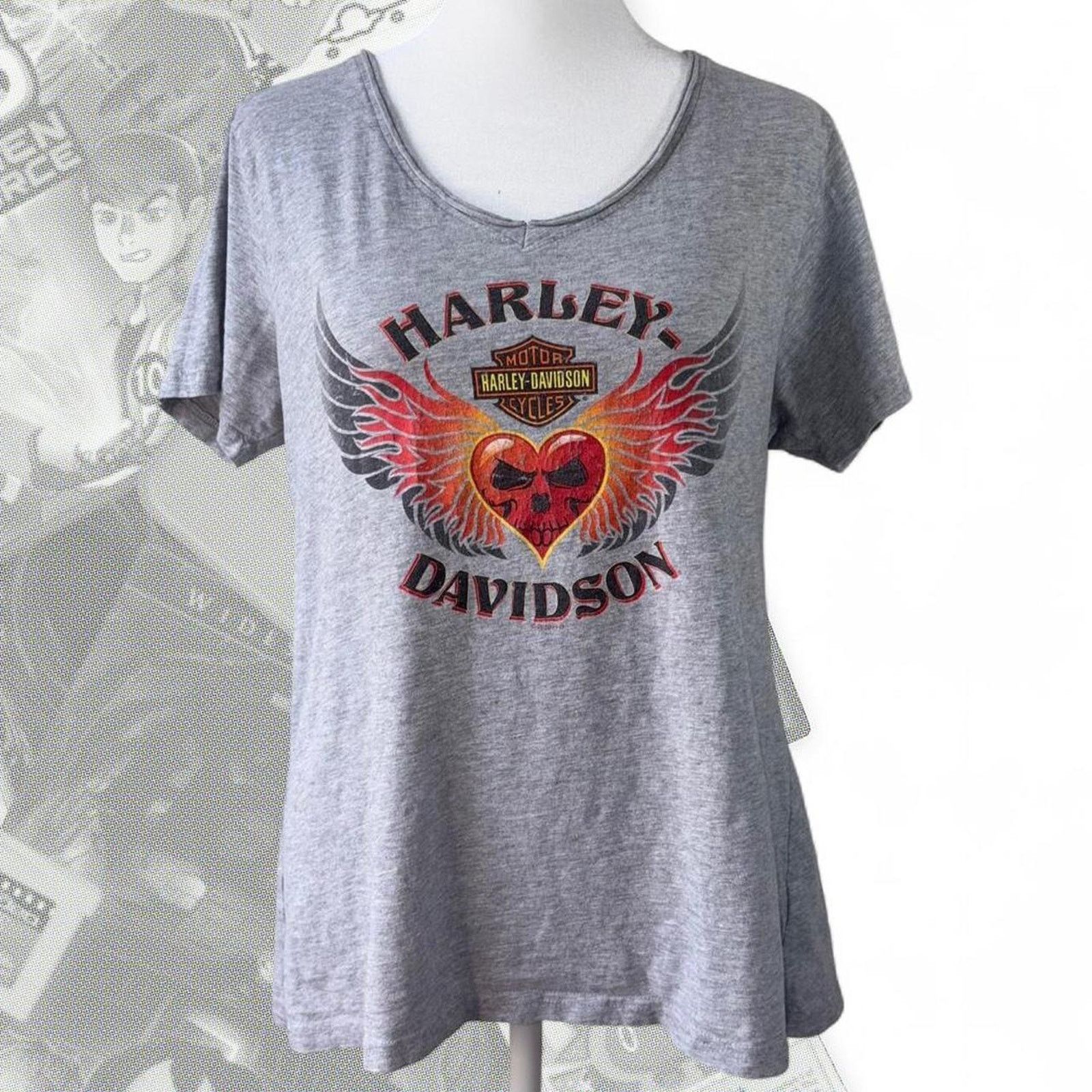 Harley Davidson Gray Harley Davidson Flaming Skull w/ Heart Graphic Top Size US M / EU 48-50 / 2 - 1 Thumbnail