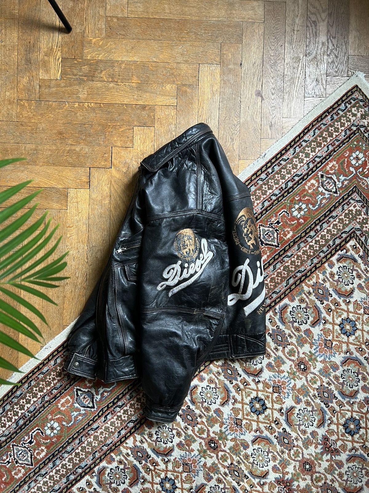 image of Diesel Vintage Very Big Logo Leather Jacket in Black, Men's (Size XL)