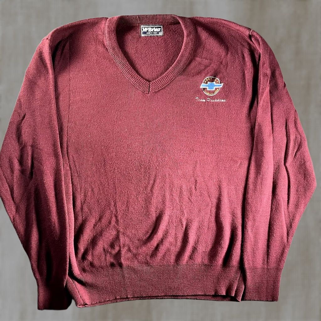 Vintage VINTAGE McBriar Chevrolet Sweater Mens Large Red Team Pasadena Pullover V-Neck Knit Acrylic 90s Mens Size US L / EU 52-54 / 3 - 1 Thumbnail