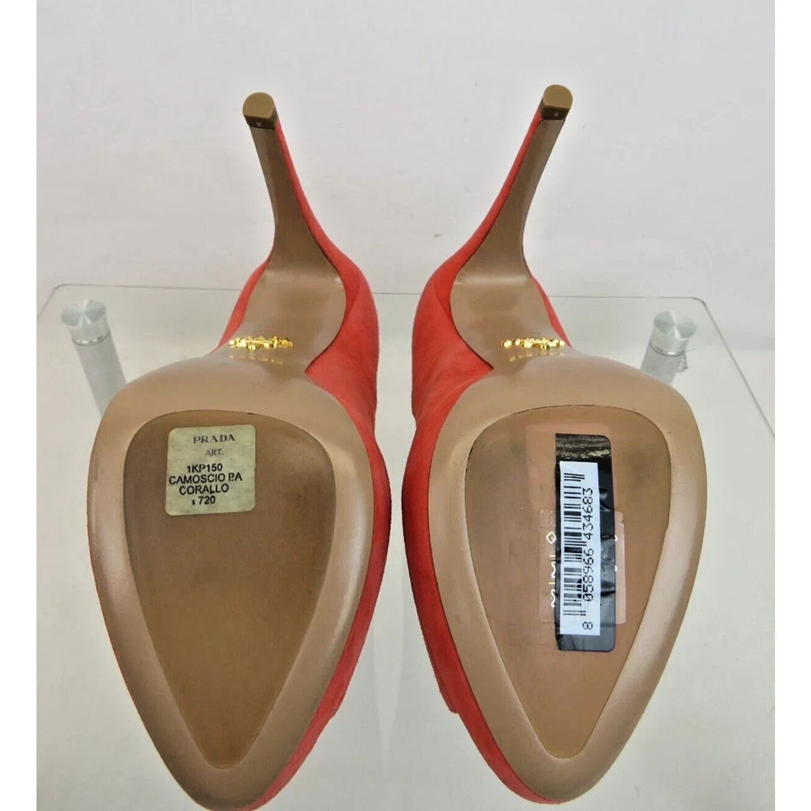 Prada PRADA 1KP150 CORAL SUEDE GOLD LOGO PLATFORM PUMPS 37.5 ITALY Size US 7.5 / IT 37.5 - 11 Thumbnail