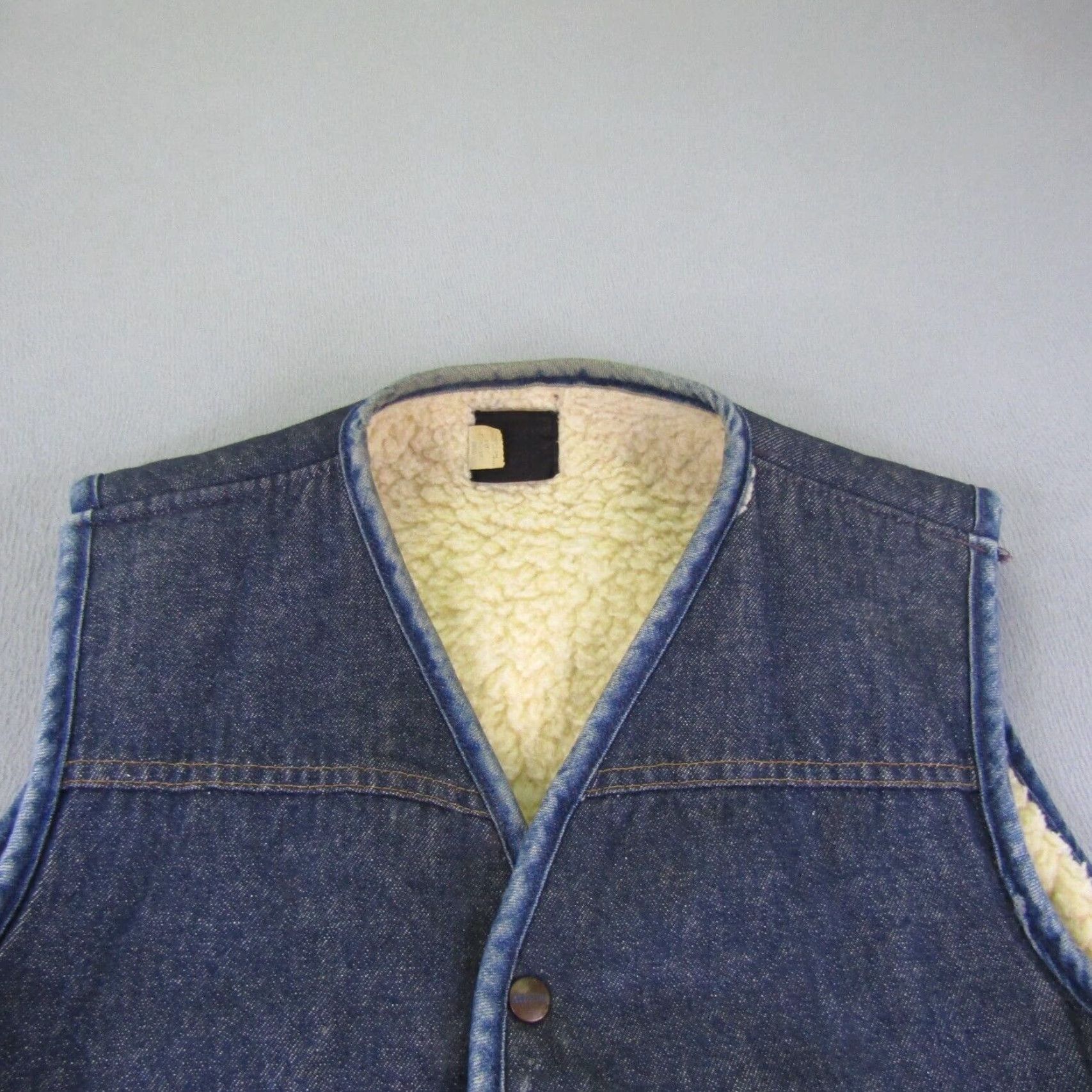 Denime VINTAGE Roebuck & Co. Men's Denim Vest Large Tall Western Cowboy Insulated Wool Lined 70s Size US L / EU 52-54 / 3 - 2 Thumbnail