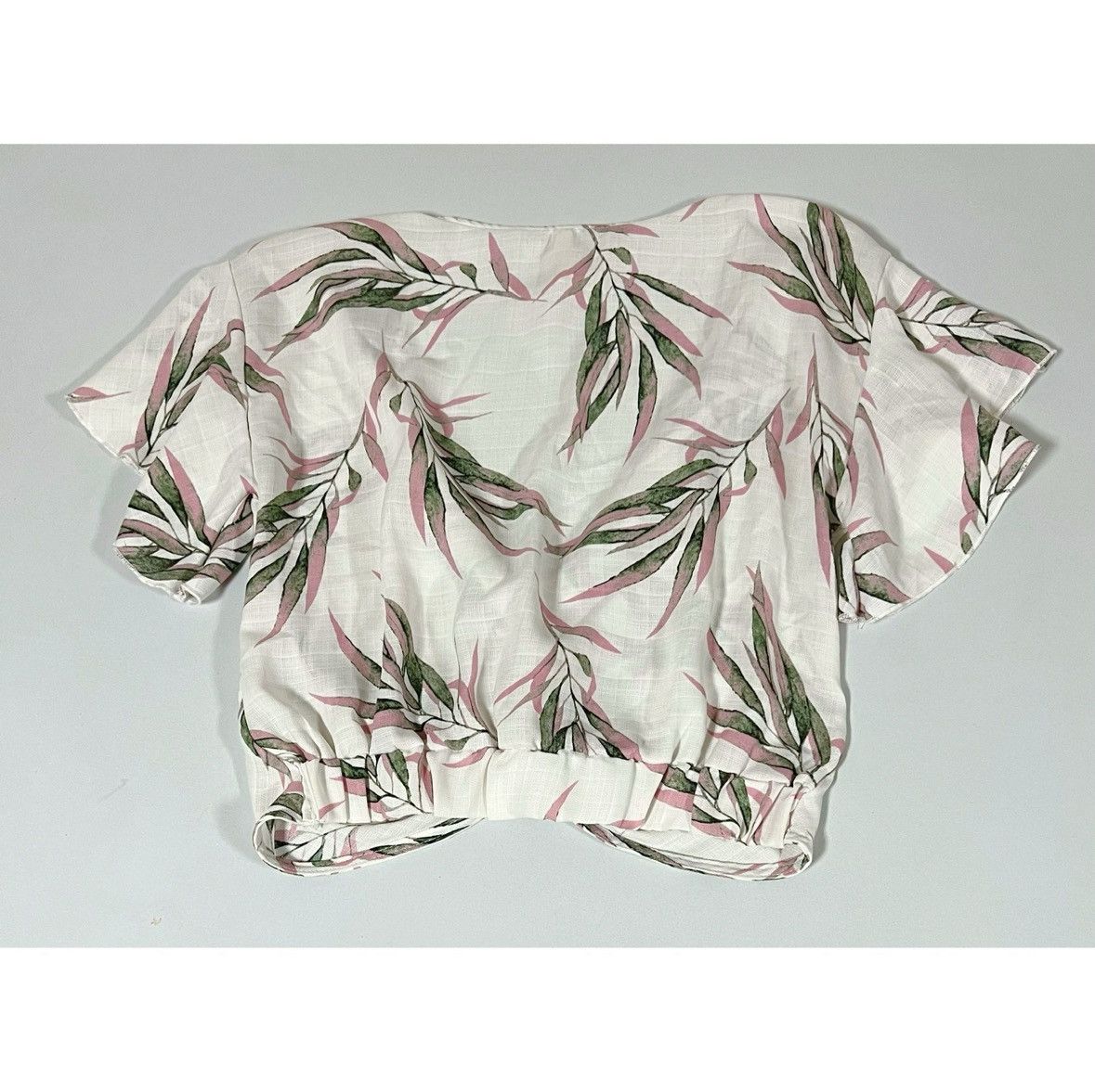 Japanese Brand Beige Palm Tree Twist-Front Shirt Crop Top Blouse Size S 🌸✨ Size S / US 4 / IT 40 - 4 Thumbnail