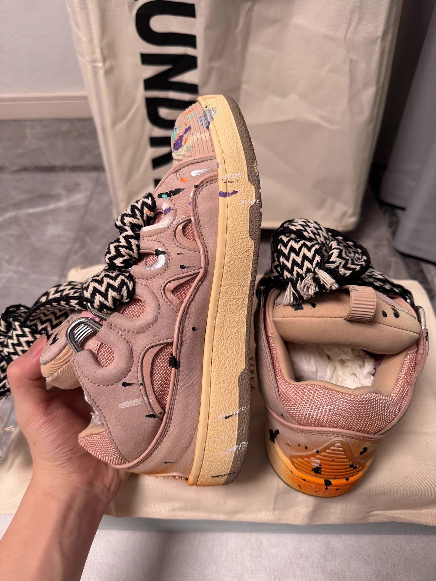 Lanvin Lanvin Curb Pink Paint Splatter Sneakers K6 Size US 6 / IT 36 - 5 Thumbnail