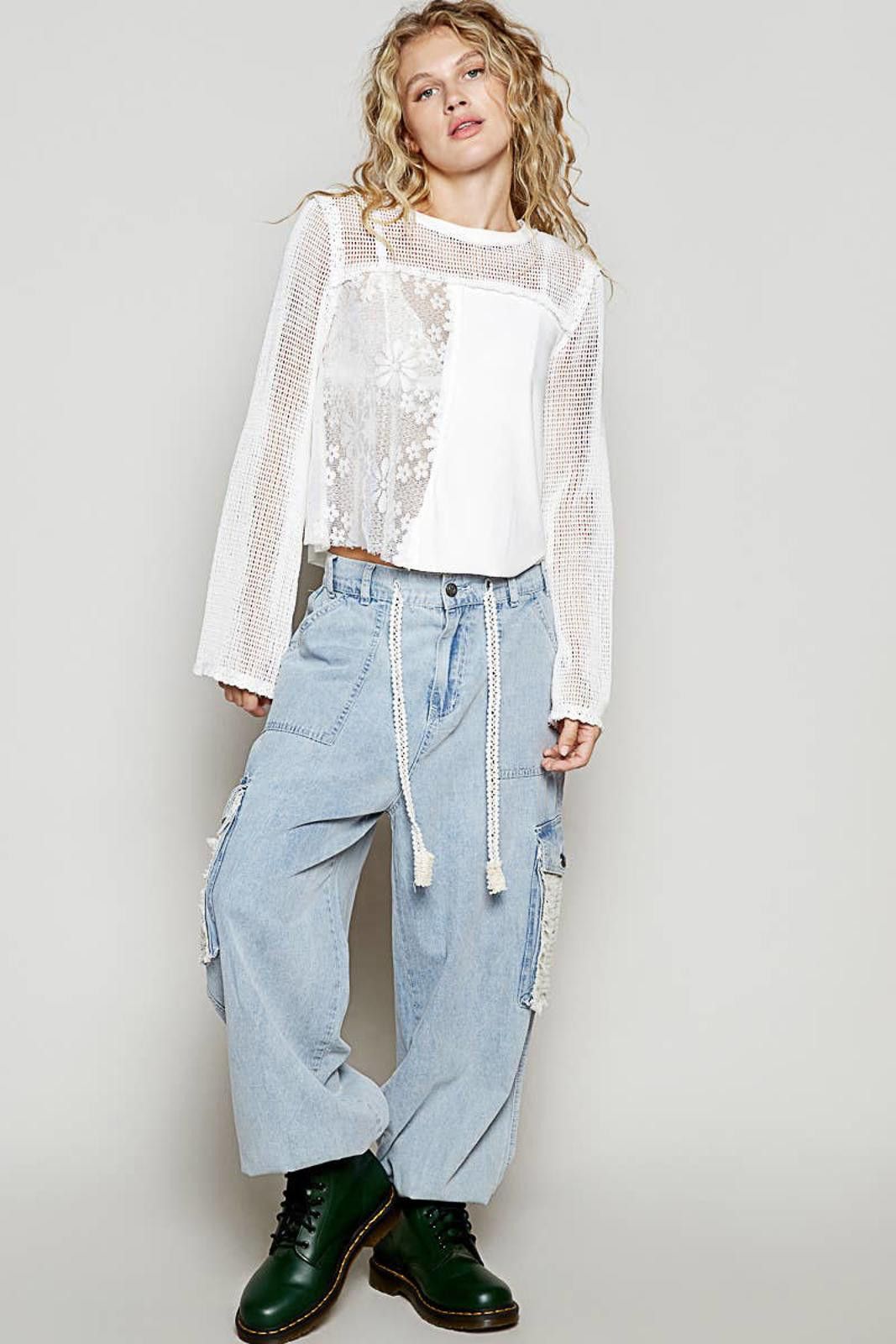 Other Round Neck Long Sleeve Lace Crochet Contrast Top Size US S / EU 44-46 / 1 - 12 Thumbnail