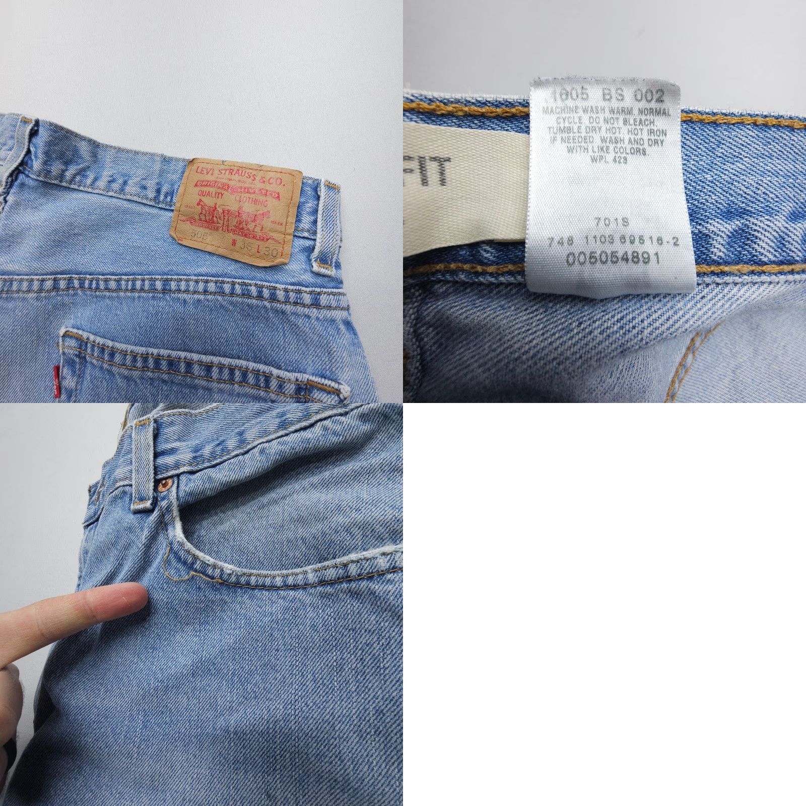 Levi's VINTAGE Levi's 505 Jeans Men 36 x 30 Blue Distressed Stains 2000s Straight Denim Cotton Regular 5-Pocket Levi's 500 Series Mens Size US 36 / EU 52 - 9 Thumbnail
