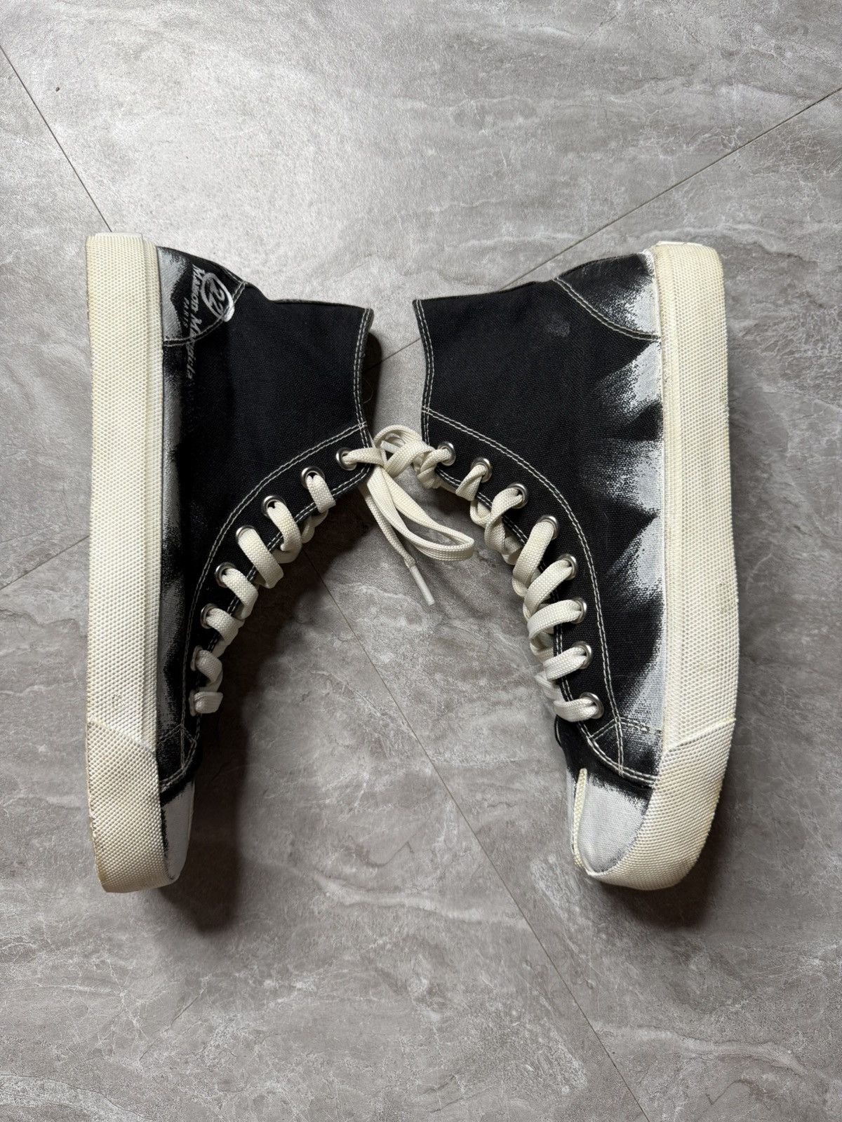 Maison Margiela Maison Margiela S/S 20 Painted Canvas High Top Tabi Sneakers Size US 7 / EU 40 - 1 Thumbnail