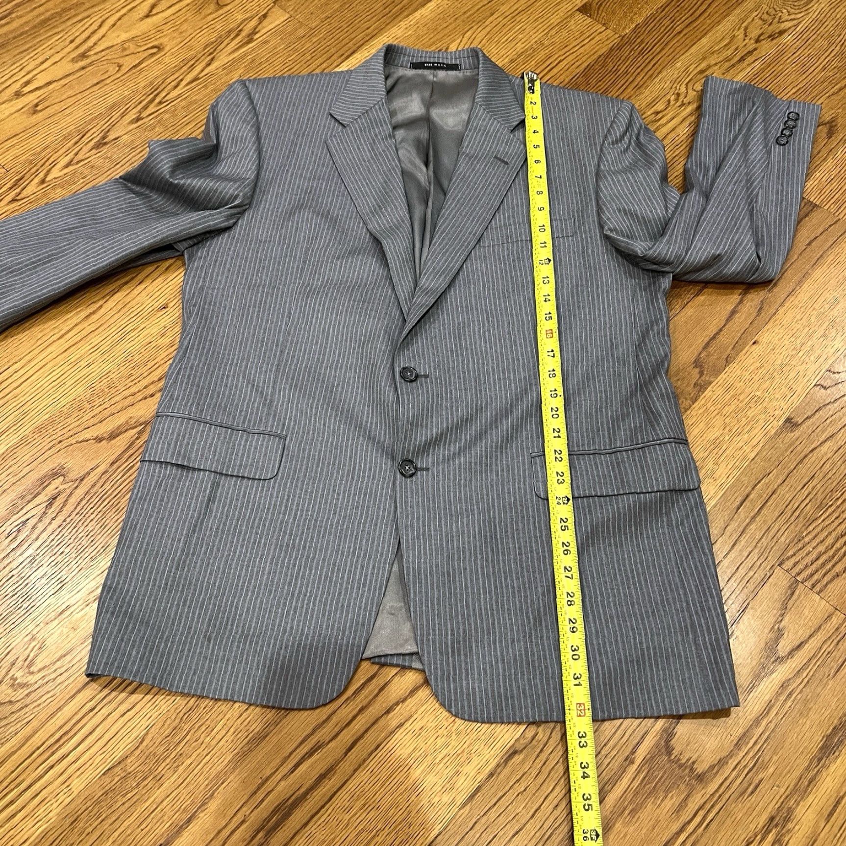 Vintage Hickey Freeman Blazer Mens 44 Gray Striped 100% Wool USA Made Reg A102 Size 44R - 7 Thumbnail