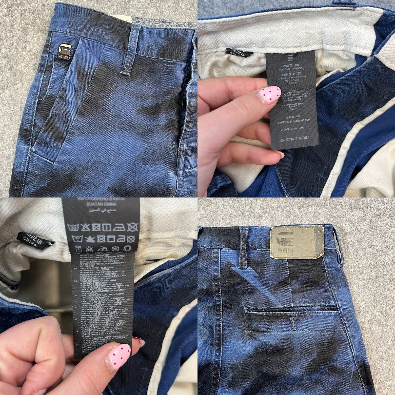 G-Star G-Star Mens Trousers Chino Slim 30 Regular 5-Pocket Denim Cotton Dark Blue Black Camo AOP Bronson Mens Size US 30 / EU 46 - 8 Thumbnail