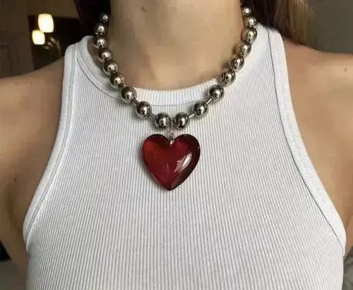 Jewelry Big Red Heart Chain Goth Punk Jewelry Pop Electro Necklace Size ONE SIZE - 2 Thumbnail