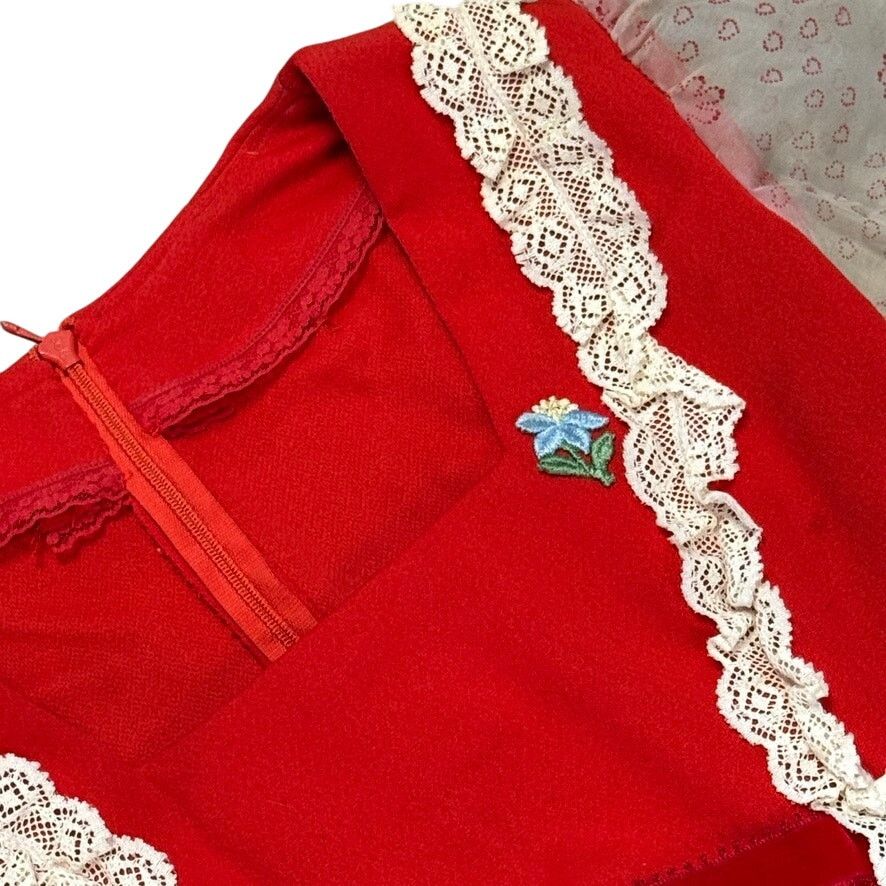Vintage Vintage 70s Red Prairie Maxi Dress Lace Trim Sheer Sleeves M Size M / US 6-8 / IT 42-44 - 7 Thumbnail