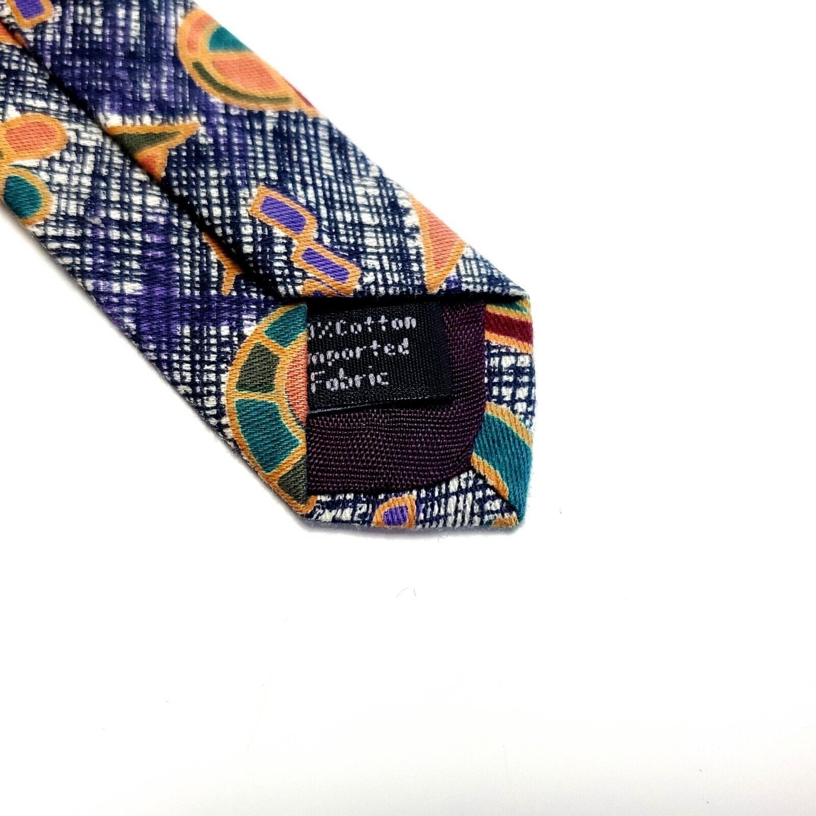 Designer Domani Blue Cotton Abstract Print Short Tie Size ONE SIZE - 4 Thumbnail