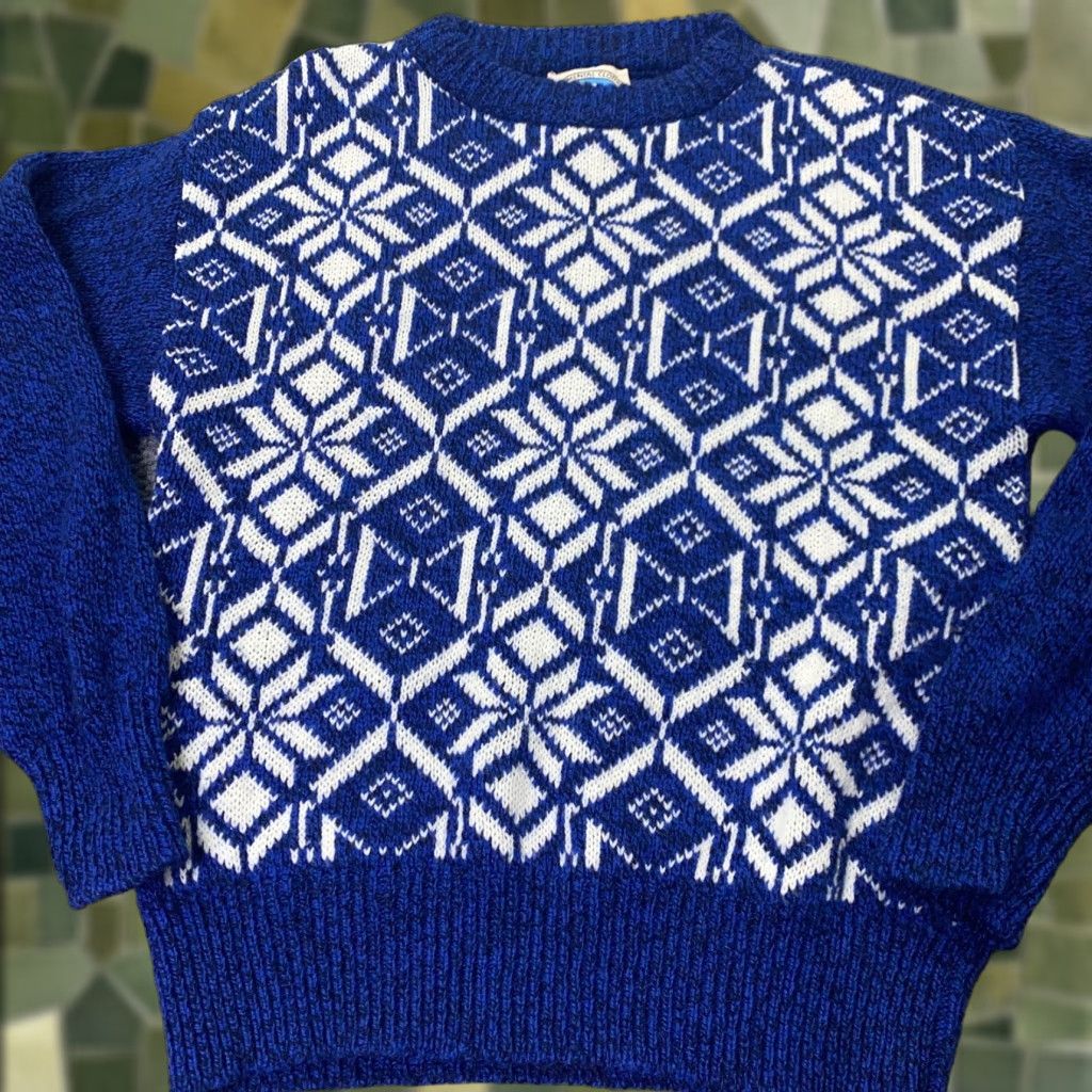 Vintage VINTAGE Environmental Clothing Co. Sweater Unisex Adults Large Blue Geometric Snowflake Holiday Knit Wool Nylon Crew Neck Pullover Size US L / EU 52-54 / 3 - 1 Thumbnail