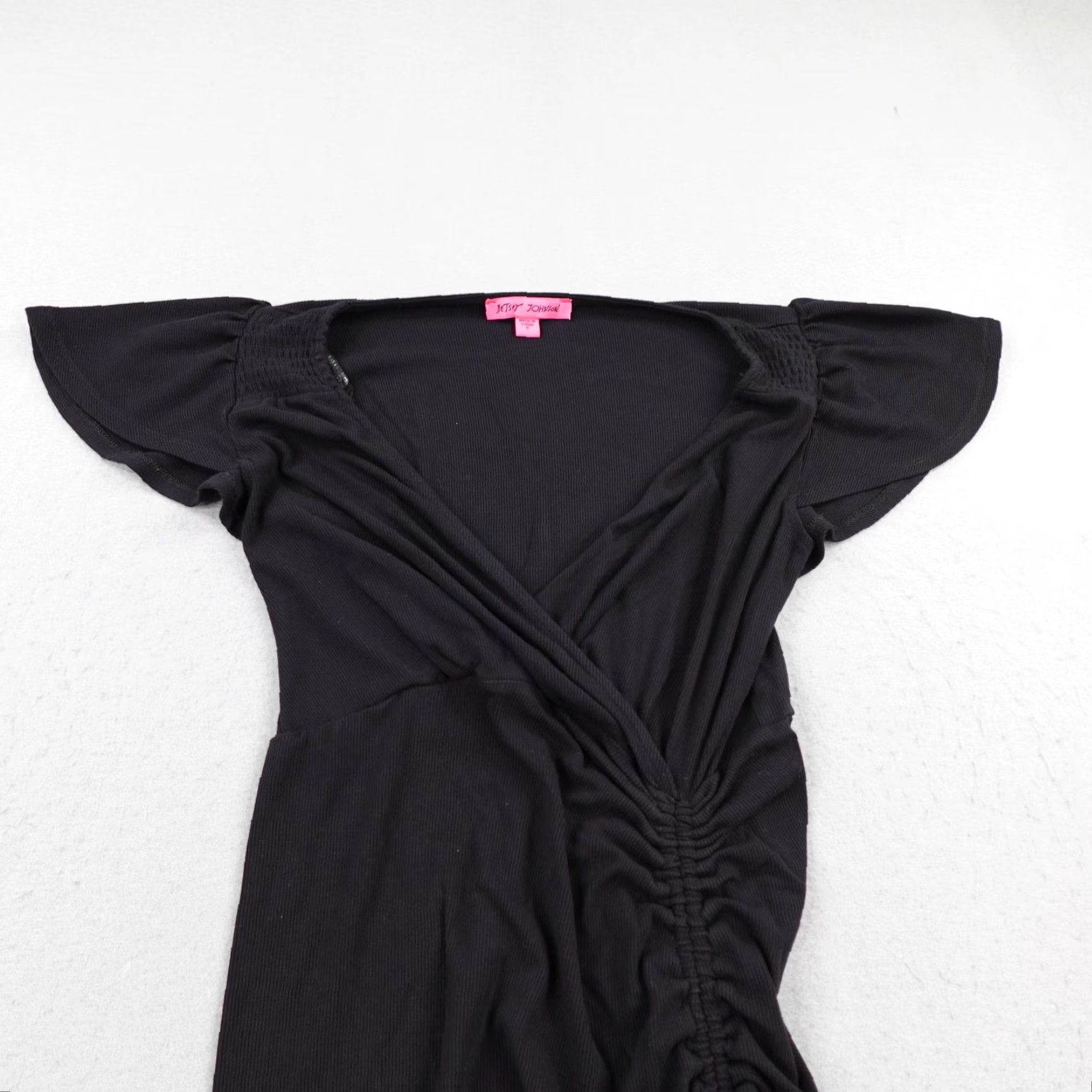 Betsey Johnson Betsey Johnson Dress Womens Small Black Bodycon Midi Wrap Ruched Flex Strech Size S / US 4 / IT 40 - 2 Thumbnail