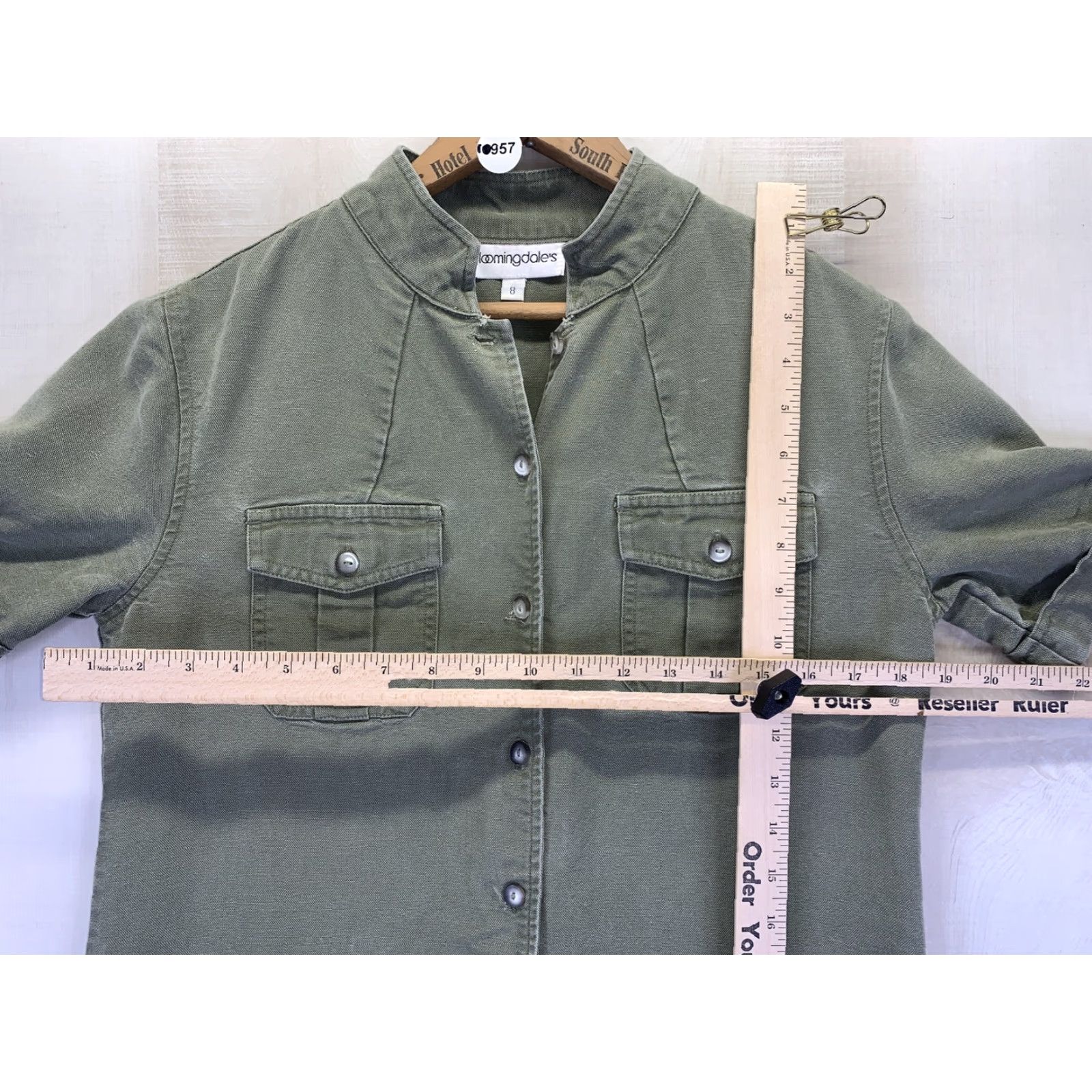 Bloomingdale's VINTAGE Bloomingdale’s Weathered Green Button Front Roll Sleeve Shirt Dress Sz 8 Size M / US 6-8 / IT 42-44 - 5 Thumbnail