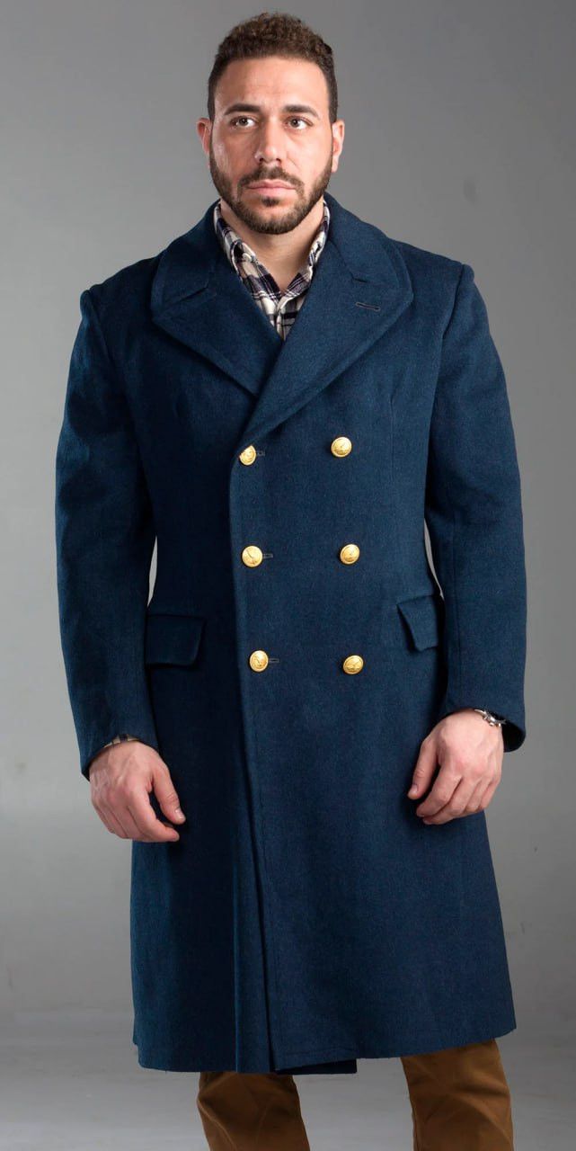image of Cashmere Wool x Military 80's Military Swedish Army Navy Wool Coat Double Breasted (Size Large)