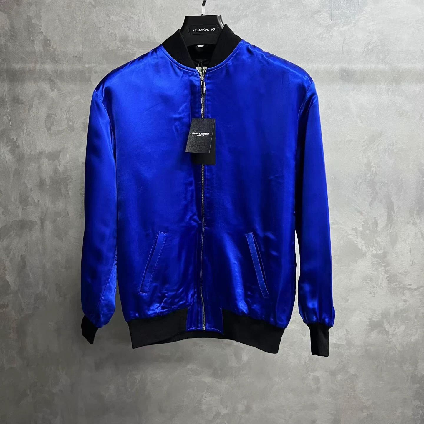 Saint Laurent Blue Silk Shark Longsleeve Jacket 36 NWT Hot