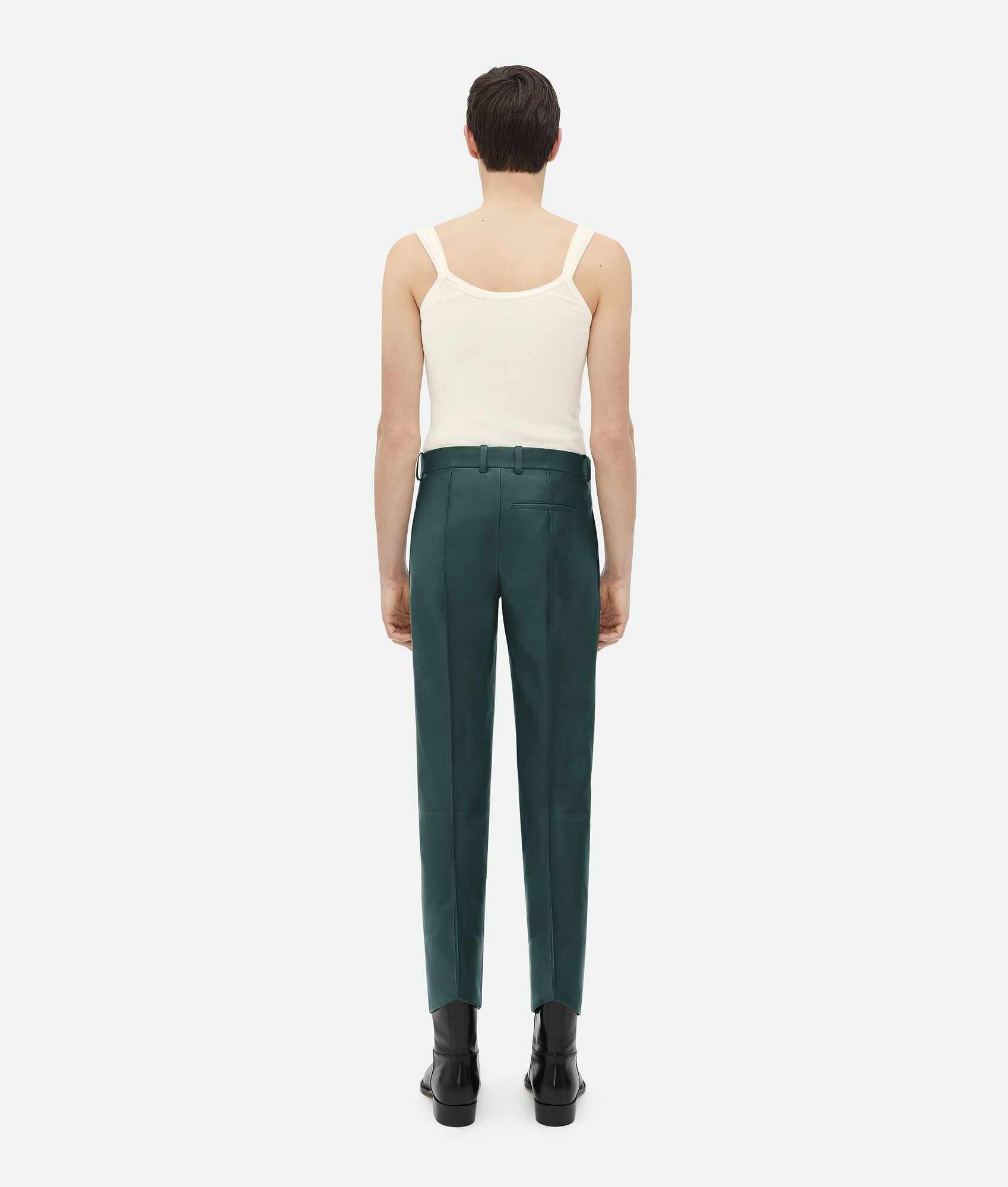 Bottega Veneta o1loc1c0325 743879 Curved Shape Leather Trouser in Petrol Size US 30 / EU 46 - 3 Thumbnail
