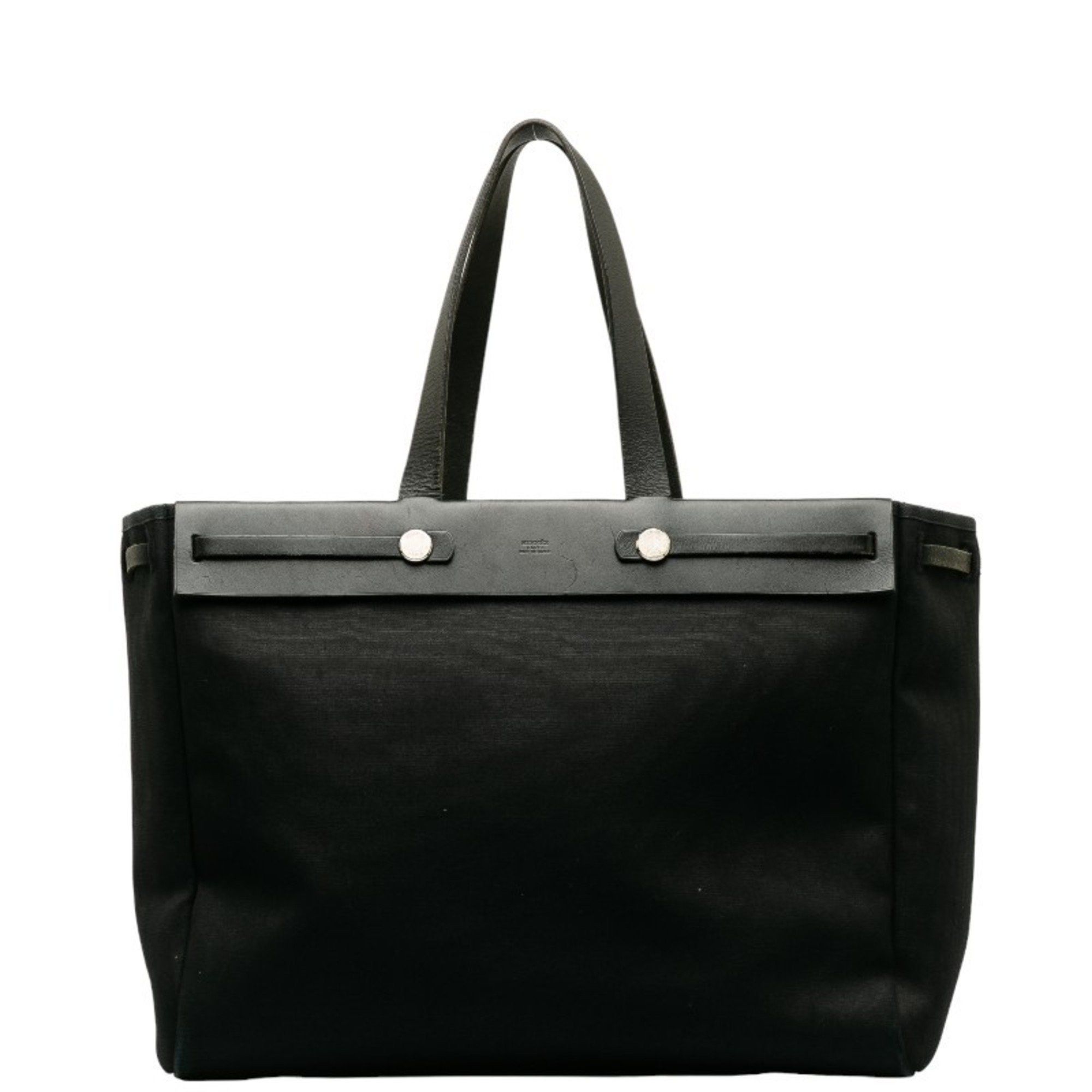 image of Hermes Airbag Cabas Mm Handbag Black Canvas Leather Women's Hermes