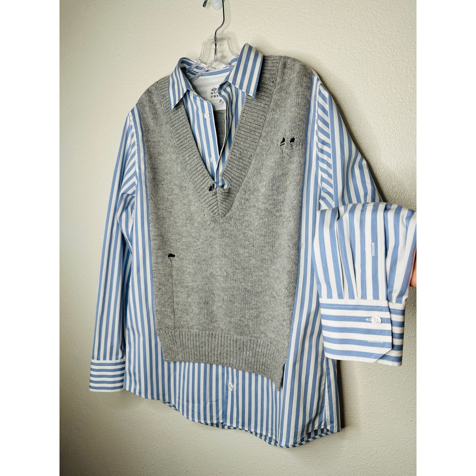 Maison Margiela Maison Margiela Distressed Gray Vest Layered Stripe Shirt Size L / US 10 / IT 46 - 3 Thumbnail