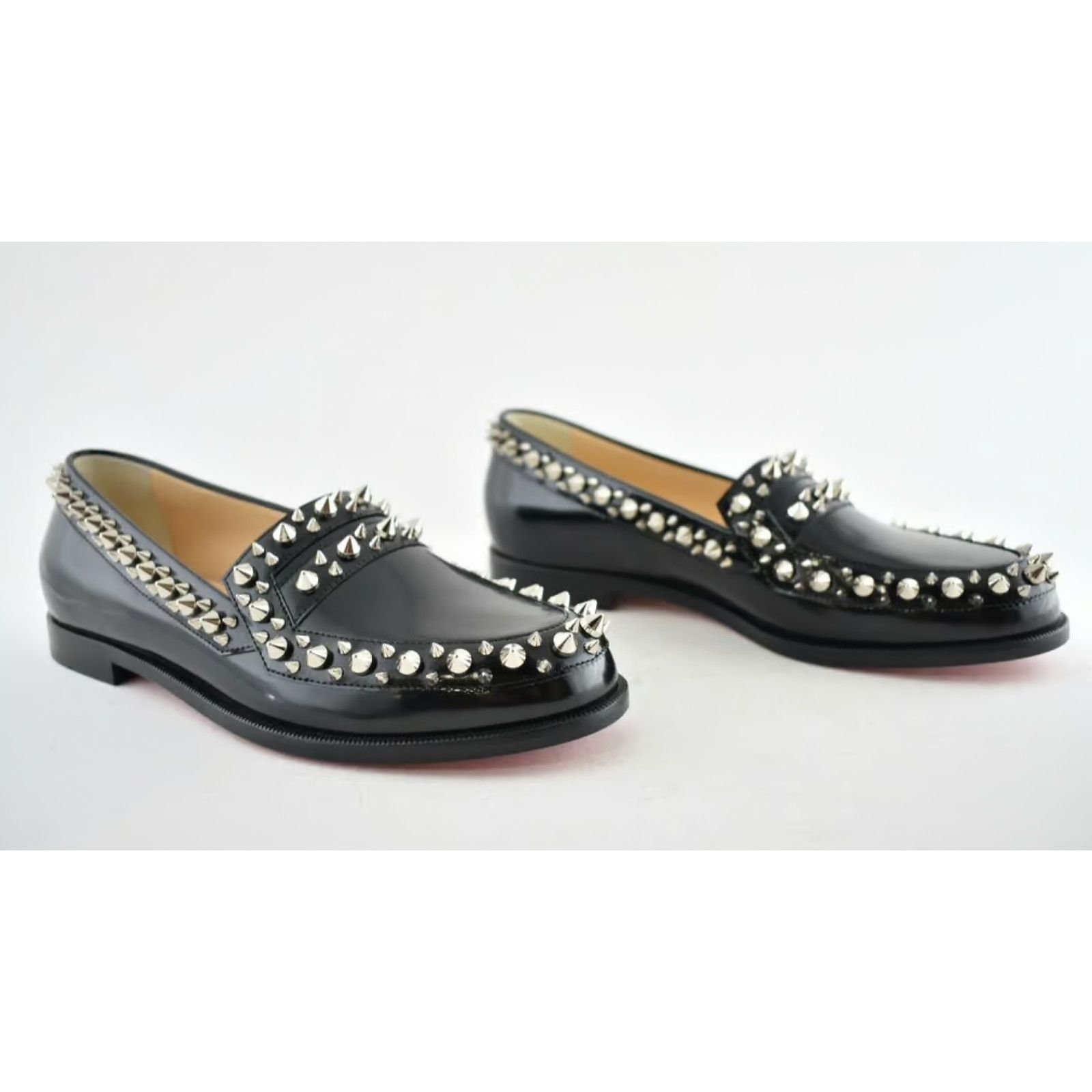 Christian Louboutin Mattia Spikes Donna Flat Black Calf Leather Slip Loafer 38 Size US 8 / IT 38 - 3 Thumbnail