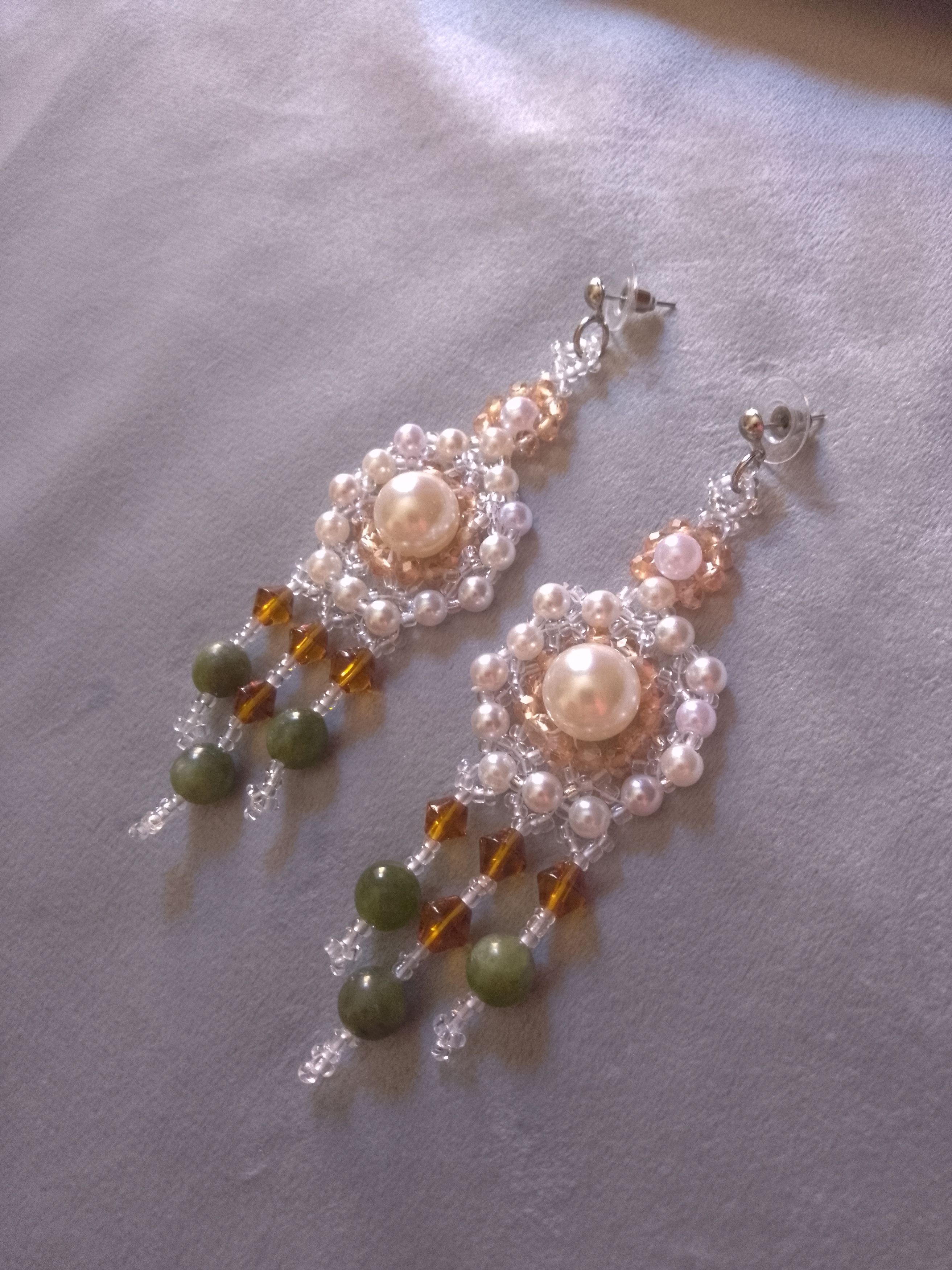 Handmade Earrings Boho Chandelier Natural Green Jade Gemstones Long Size ONE SIZE - 1 Thumbnail