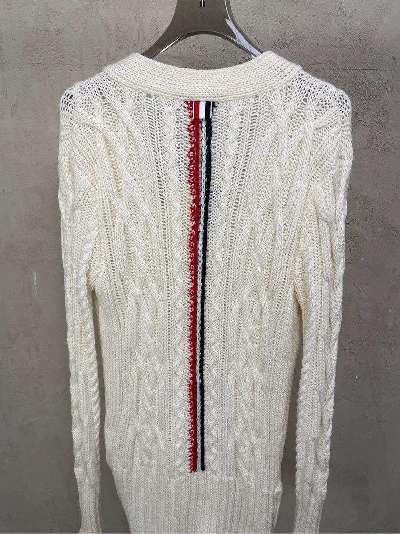 Thom Browne Thom browne Beige back color stripe long wool cardigan jac Size XS / US 0-2 / IT 36-38 - 4 Thumbnail