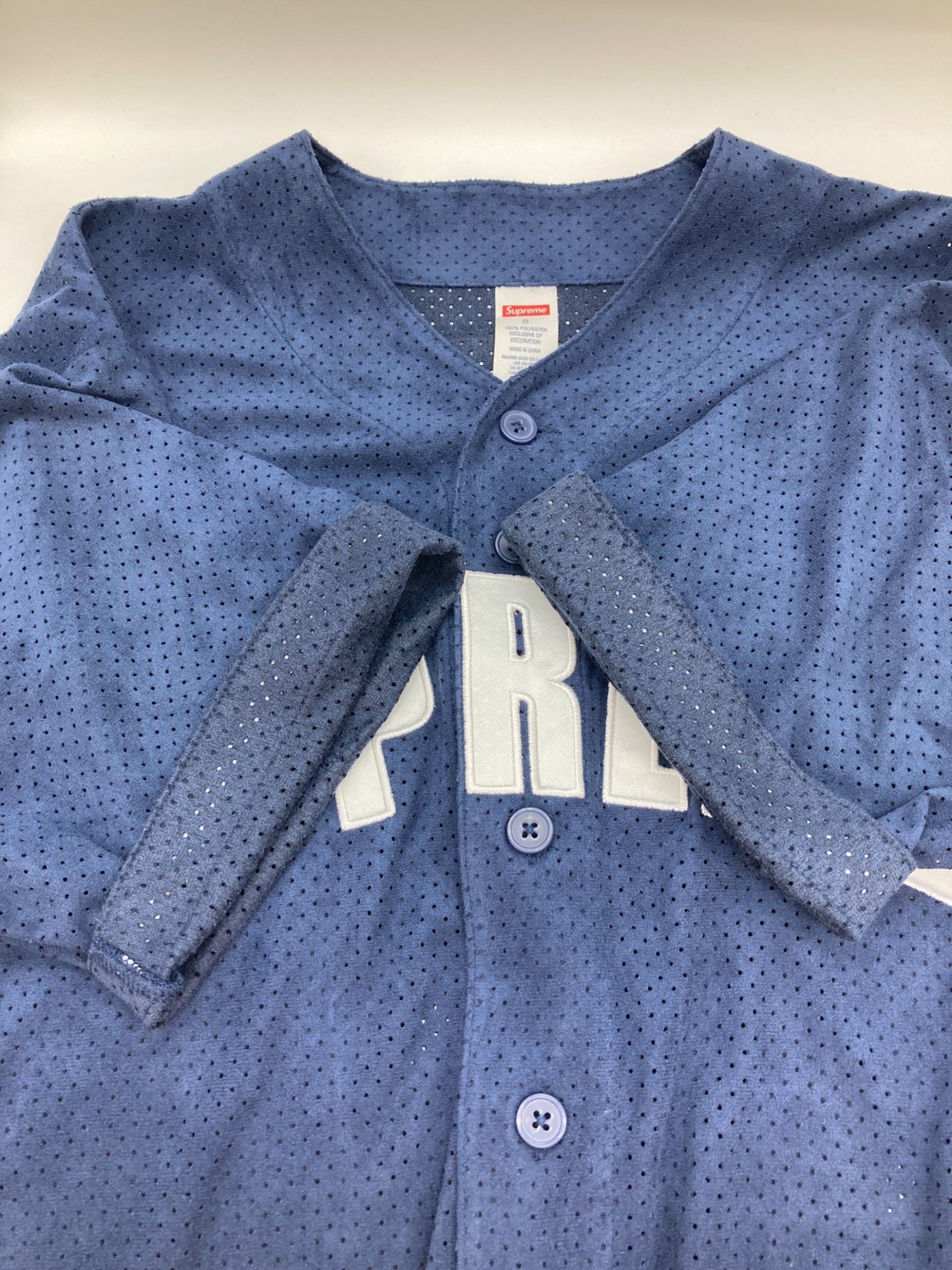 Supreme SUPREME Ultrasuede Mesh Baseball Jersey Navy Size S Size US S / EU 44-46 / 1 - 6 Thumbnail