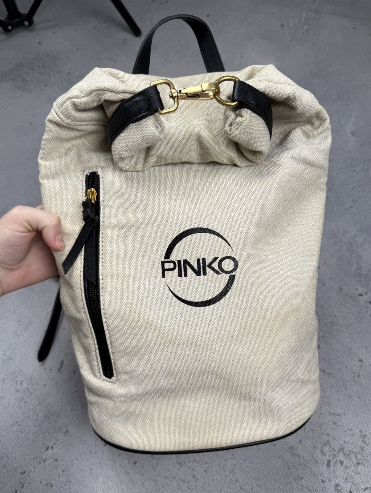 Pinko Pinko Beige Canvas Leather Roll Top Backpack Gold Hardware Size ONE SIZE - 5 Thumbnail
