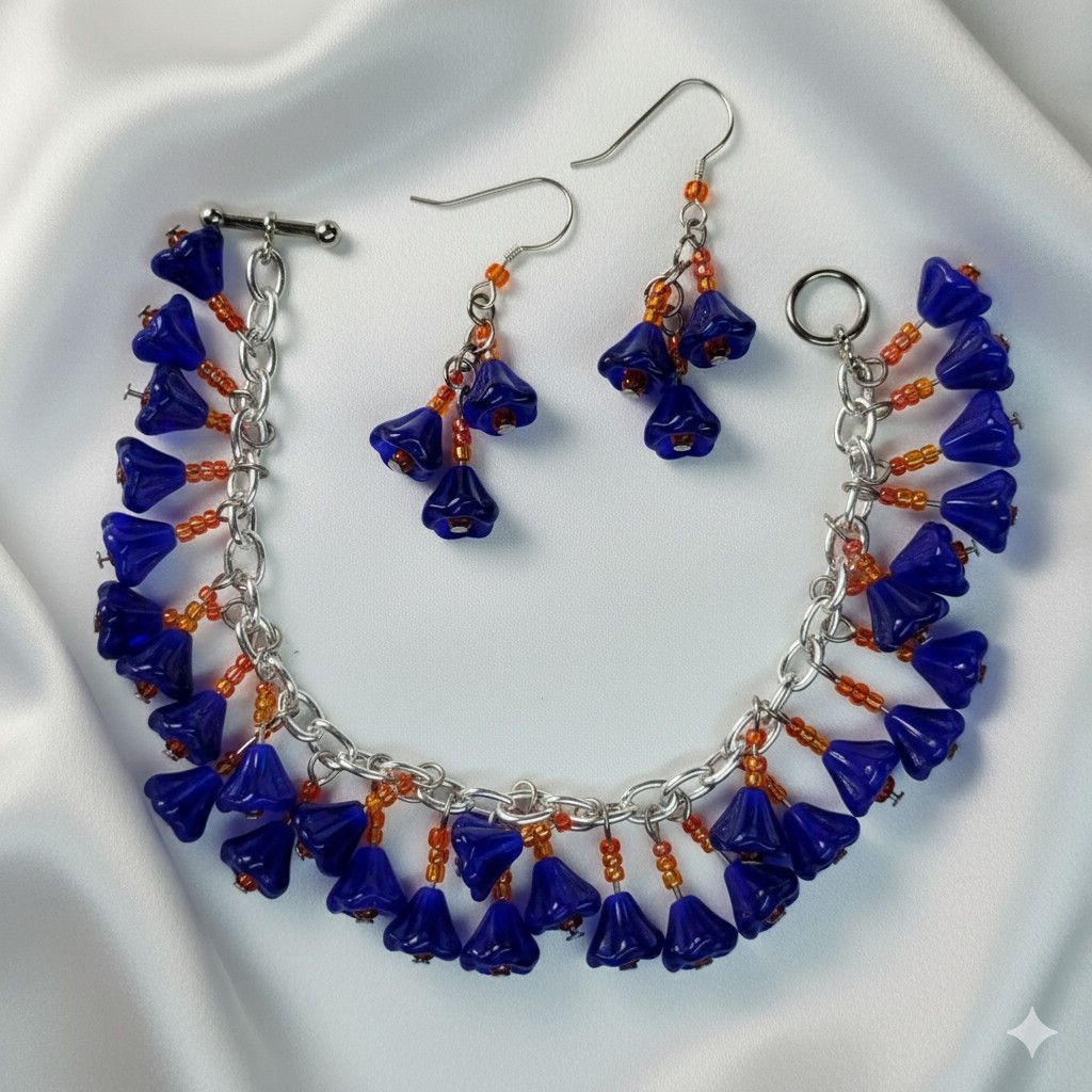 Handmade Flower 6.75" Charm Bracelet Earrings Handmade Blue Glass Size ONE SIZE - 1 Thumbnail