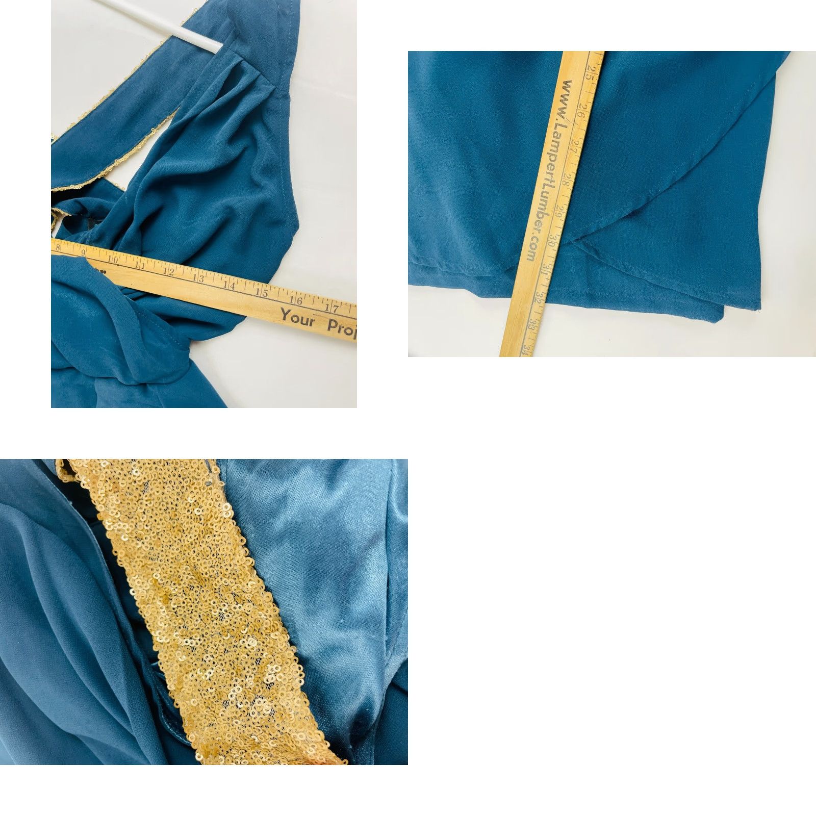 Altea CALS Cocktail Dress Women's Size L Teal Gold Sequin Above the Knee Cross Back Size L / US 10 / IT 46 - 8 Thumbnail
