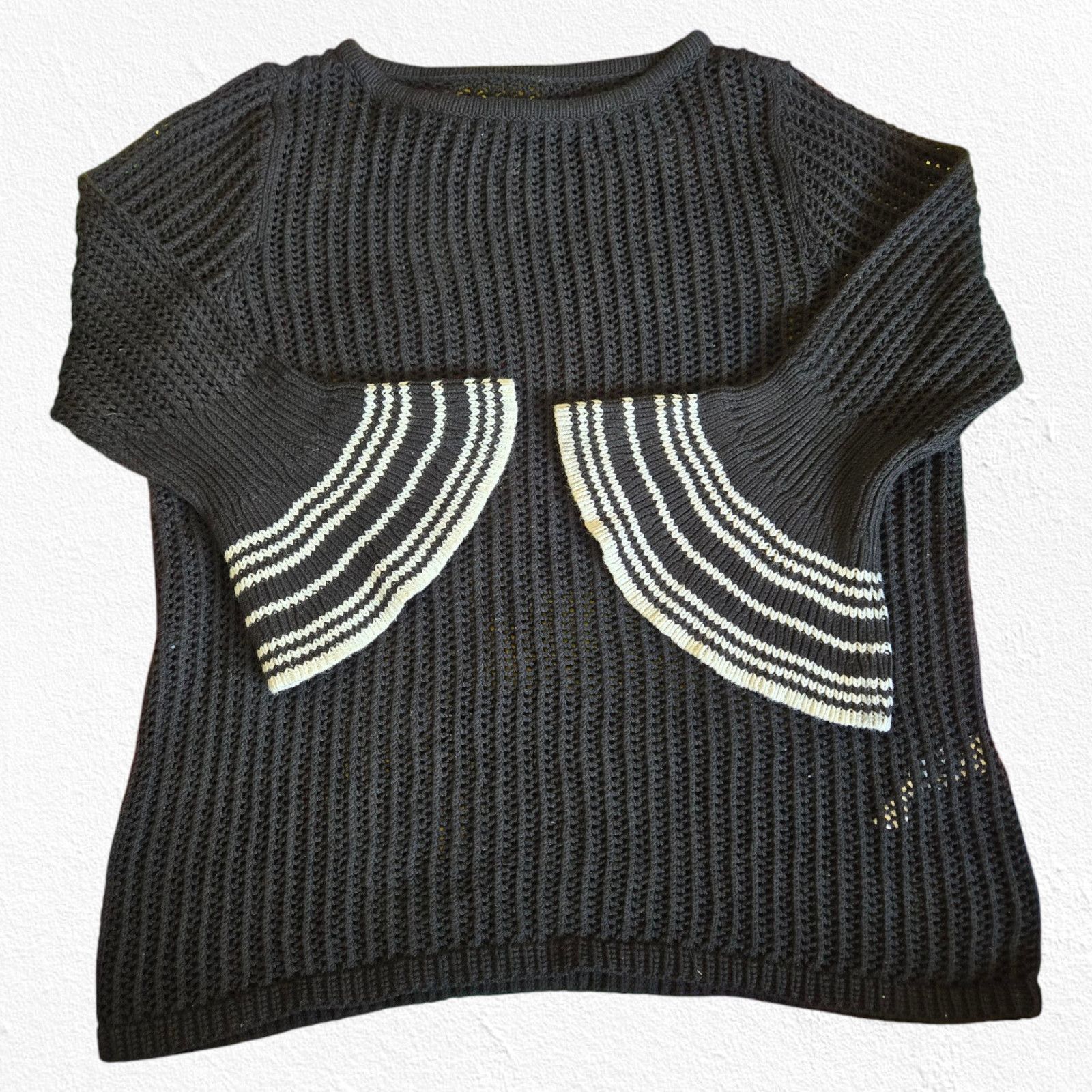 Chicos Chico’s Black White Open Knit Sweater Size Medium Size M / US 6-8 / IT 42-44 - 2 Thumbnail
