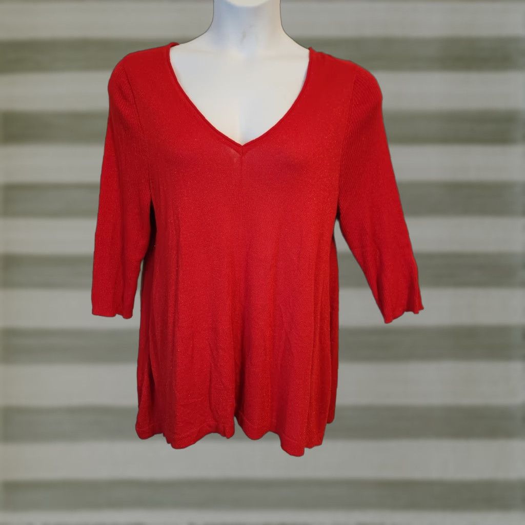 Vintage Lane Bryant Red Metallic 3/4 Sleeve Lightweight Sweater Top 14/16 Plus Womens Pullover Casual Knit Top Size XL / US 12-14 / IT 48-50 - 1 Thumbnail