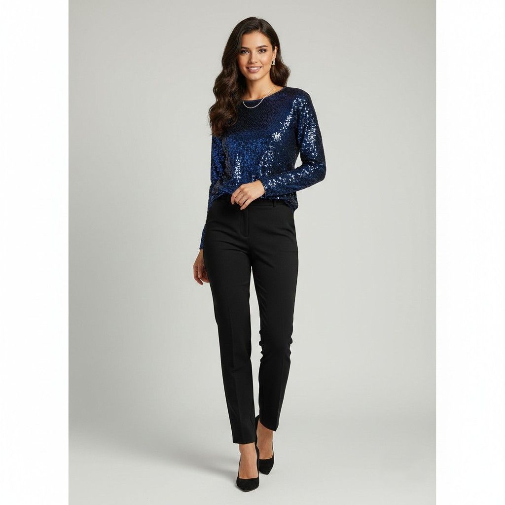 Maje Maje Women 2 M Long Sleeved Shirt Navy Silver 0505 Size XS / US 0-2 / IT 36-38 - 1 Thumbnail