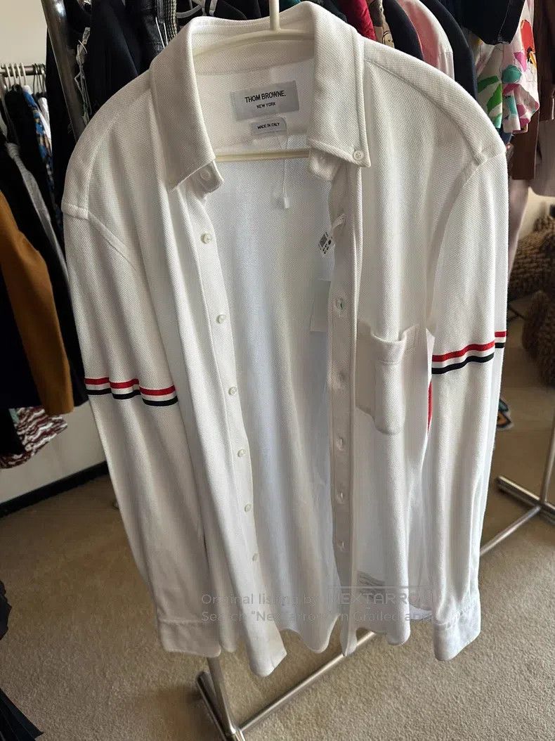 Thom Browne Thom Browne Classic Waffle Double Sleeve Logo Shirt Size US M / EU 48-50 / 2 - 1 Thumbnail