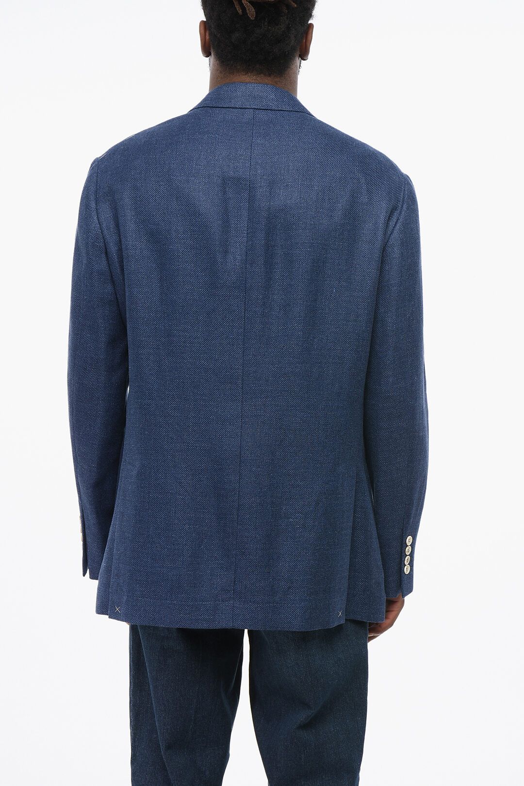 Brunello Cucinelli og1mm0725 Twill Linen Blend Double-breasted Blazer in Blue Size US XL / EU 56 / 4 - 2 Thumbnail
