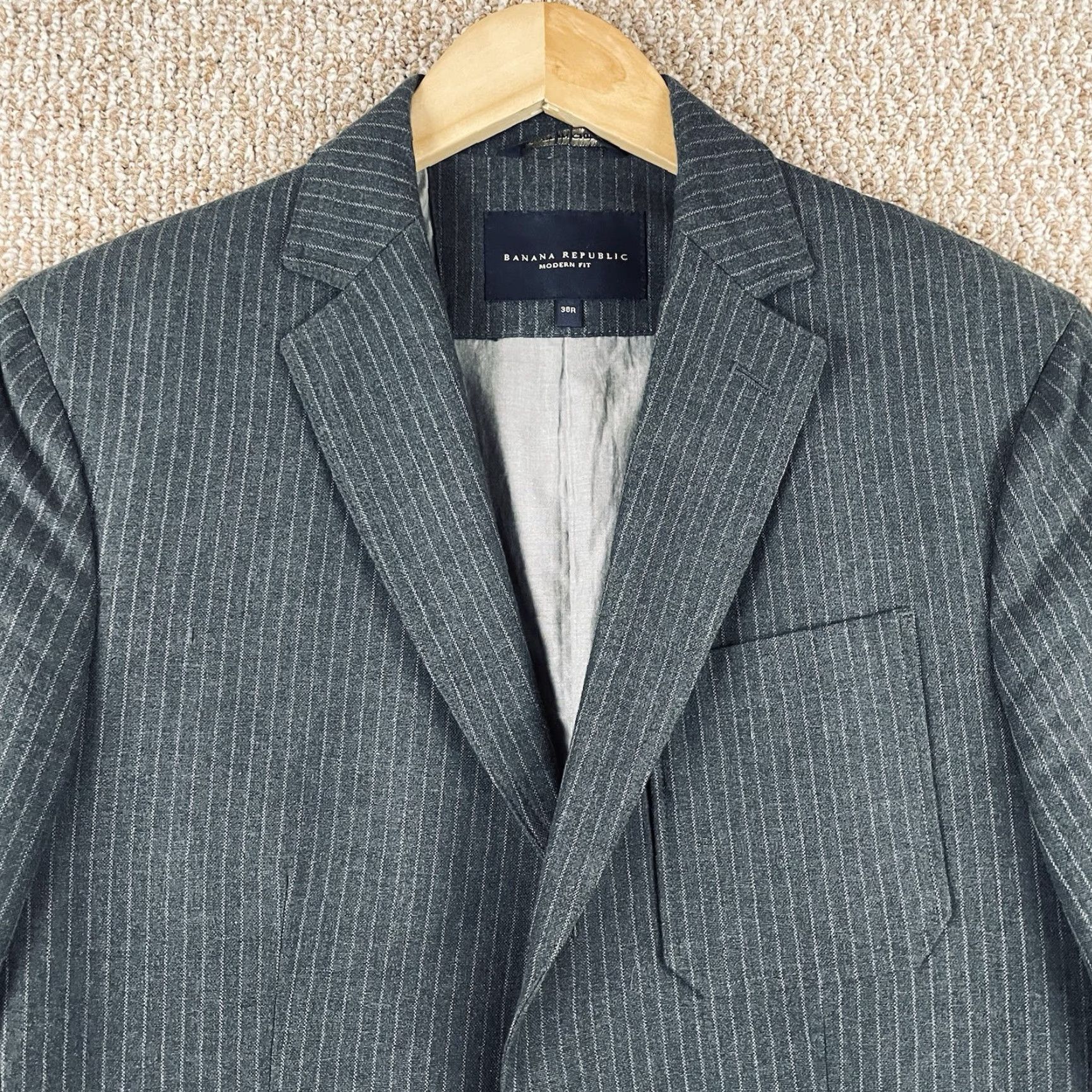 Banana Republic Banana Republic Blazer Jacket Mens 38R Modern Fit Cotton Gray Striped Sport Coat 2 Button Notch Lapel Regular Single-Breasted Modern Mens Size 38R - 4 Thumbnail